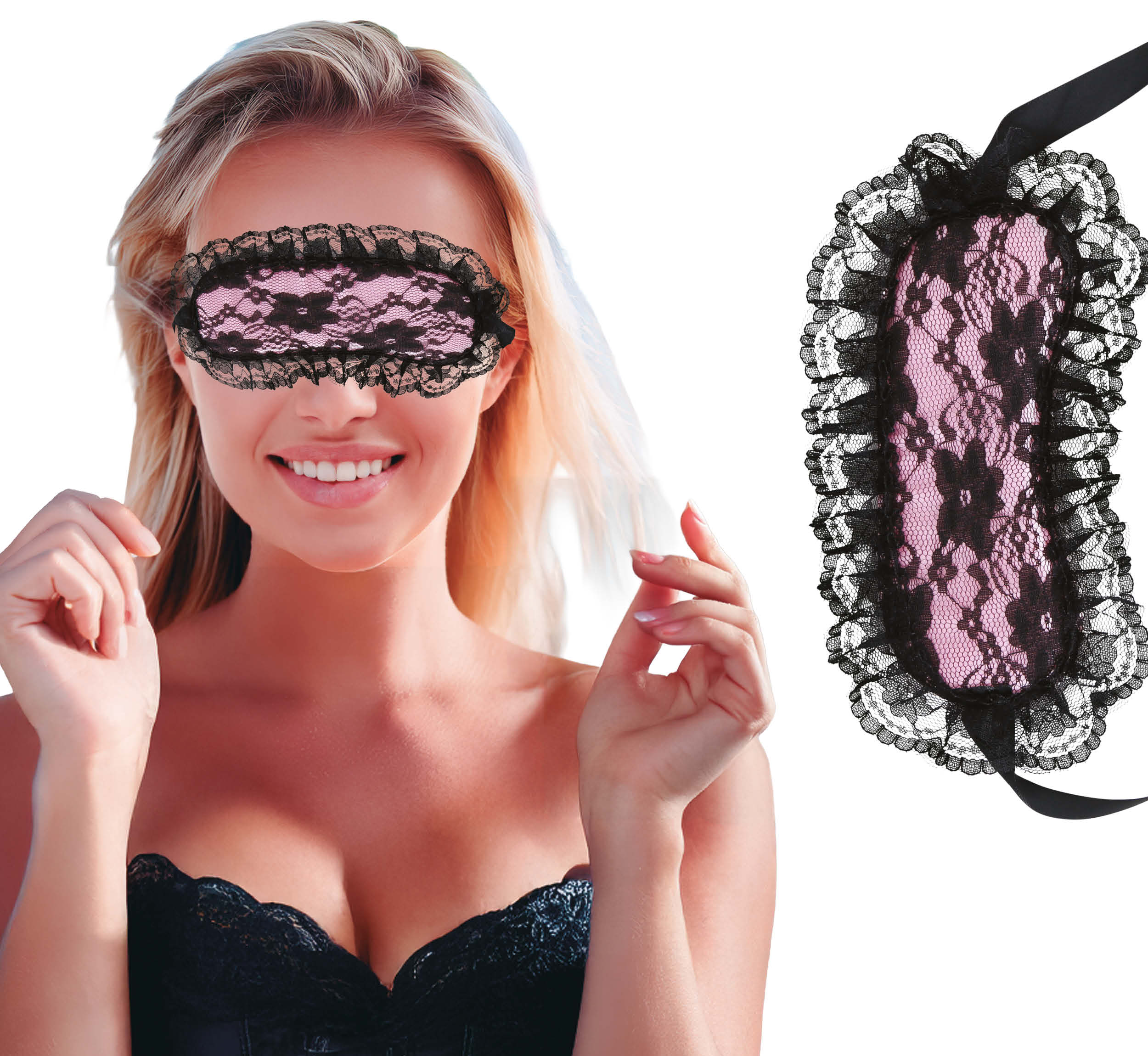 GP69048 – Karneval Venedig Schwarze Spitze Maskerade – Farbe: Pink / Schwarz