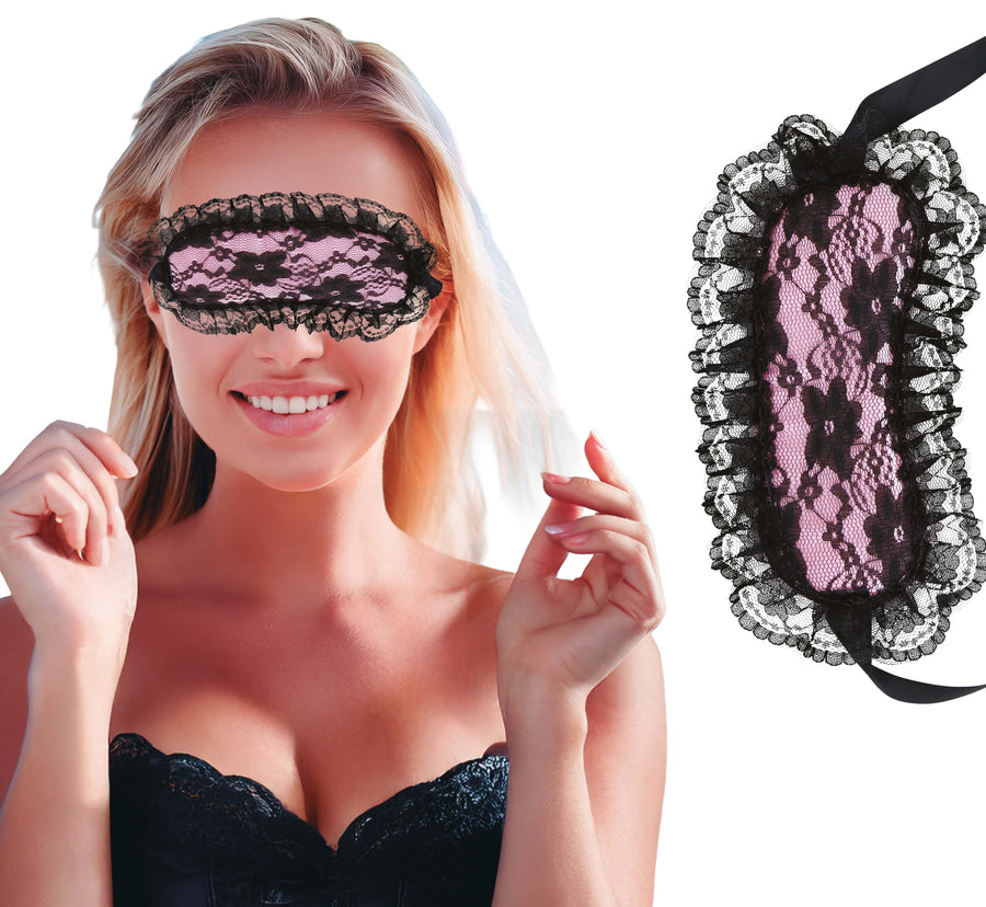 Augenbinde für Erwachsene mit Spitze schwarz rosa
