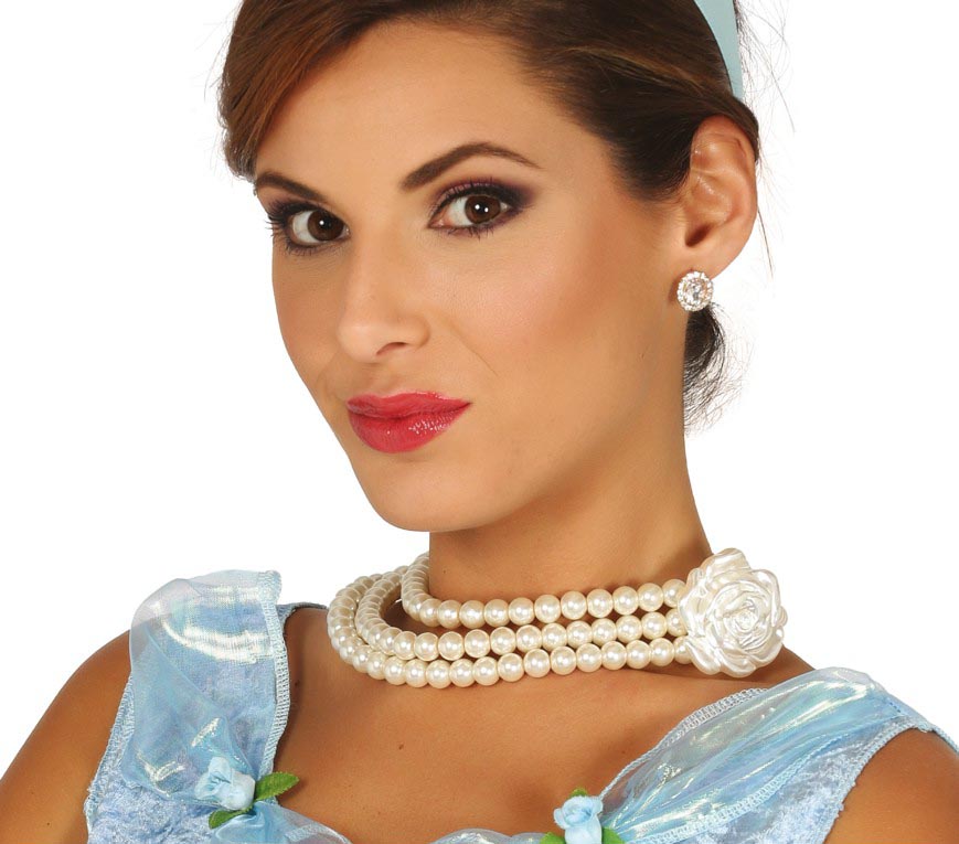 GP17376 – Perlenkette für Damen mit Rose – Farbe: Weiß, Ansicht 2