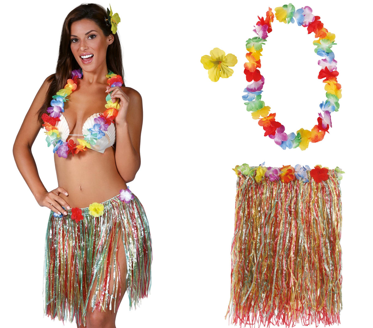 GP17655 – Hawaii Set für Damen 3 teilig bunt – Farbe: Mehrfarbig