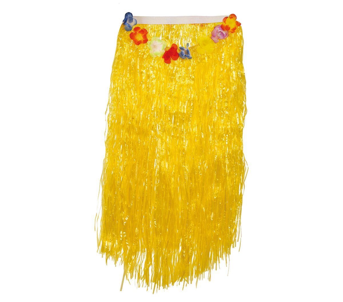 GP17637 – Langer Hawaii Rock für Damen 75 cm mit Blumen – Farbe: Gelb