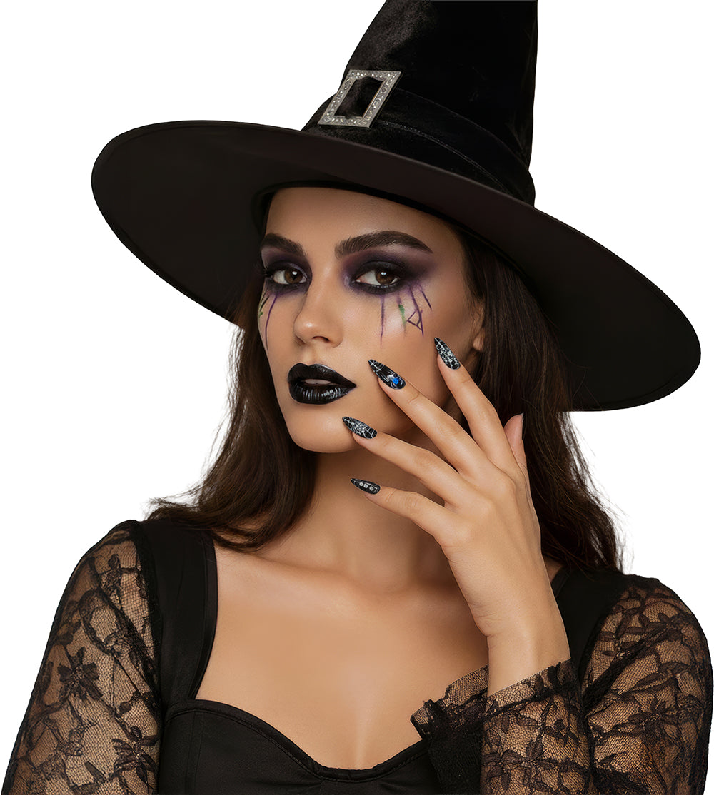 GP15920 – Lange Kunstnägel für Damen Stiletto Gothic – Farbe: Schwarz-spinne