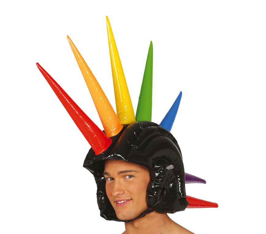 GP17307 – Aufblasbarer Irokesen Helm für Erwachsene bunt – Farbe: Mehrfarbig, Ansicht 2