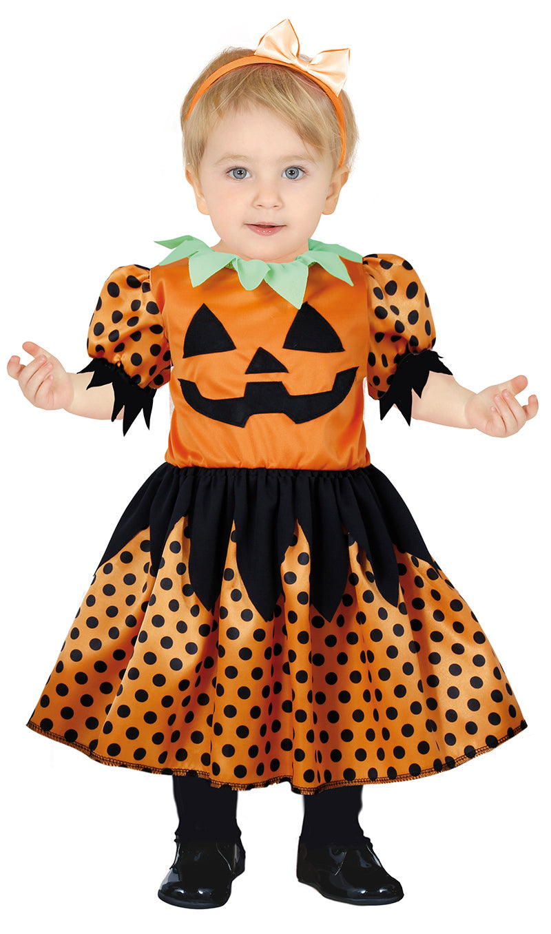 GP76100 – Halloween Kürbis Kostüm Orange Schwarz Punkte – Größe: 74/80, 86/92, 92/98 – Farbe: Orange