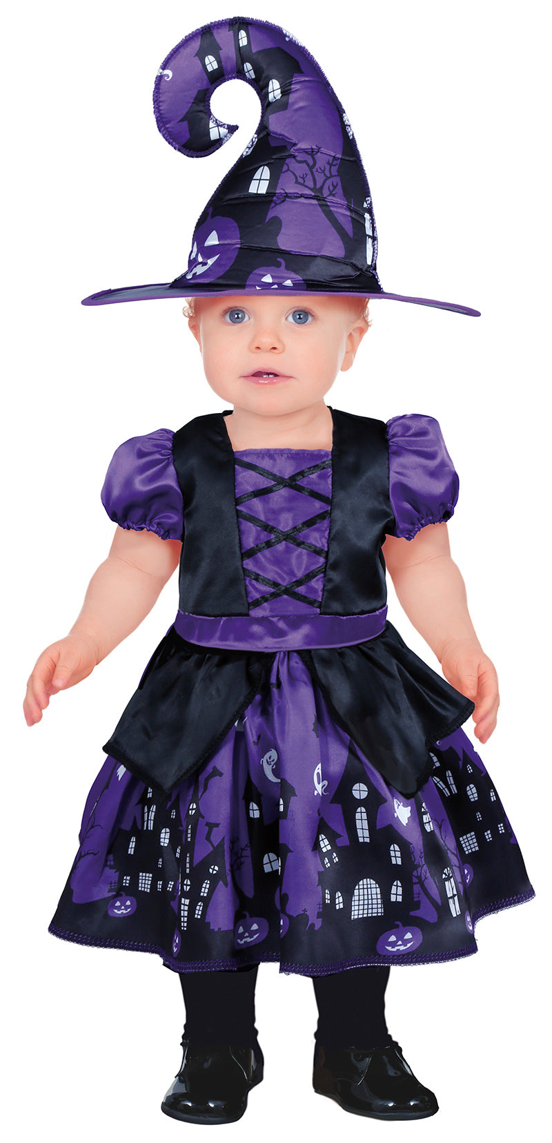 GP76106 – Hexe Halloween Kostüm Lila Schwarz – Größe: 74/80, 86/92, 92/98 – Farbe: Schwarz