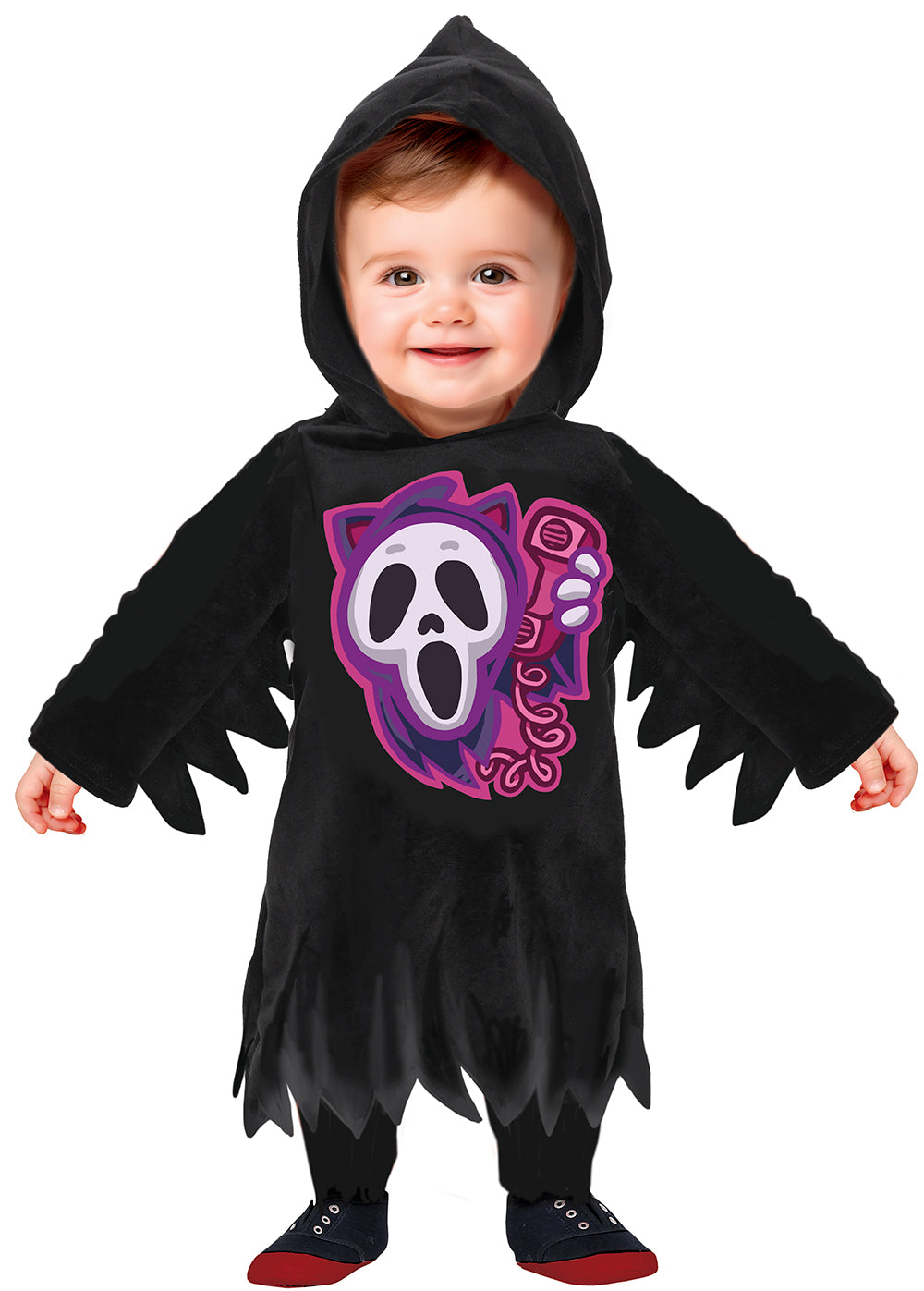 GP76144 – Halloween Geist Kapuze Tunika Baby – Größe: 74/80, 86/92 – Farbe: Schwarz