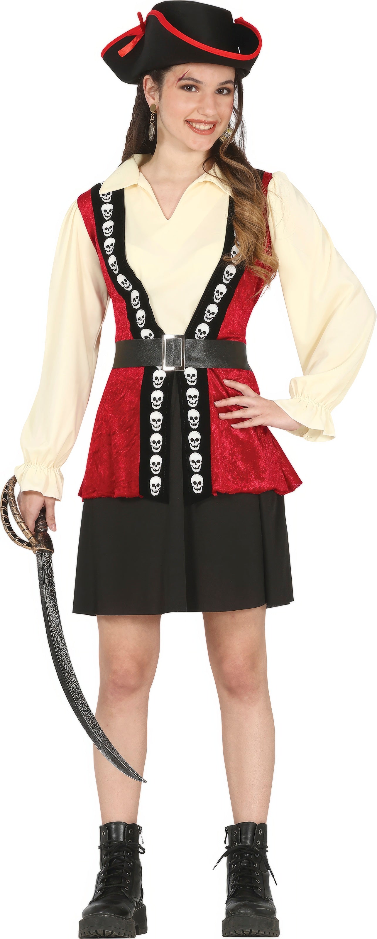 GP88188 – Piratenkapitän Faschingsoutfit Schädel – Größe: 14 - 16 Jahre – Farbe: Rot