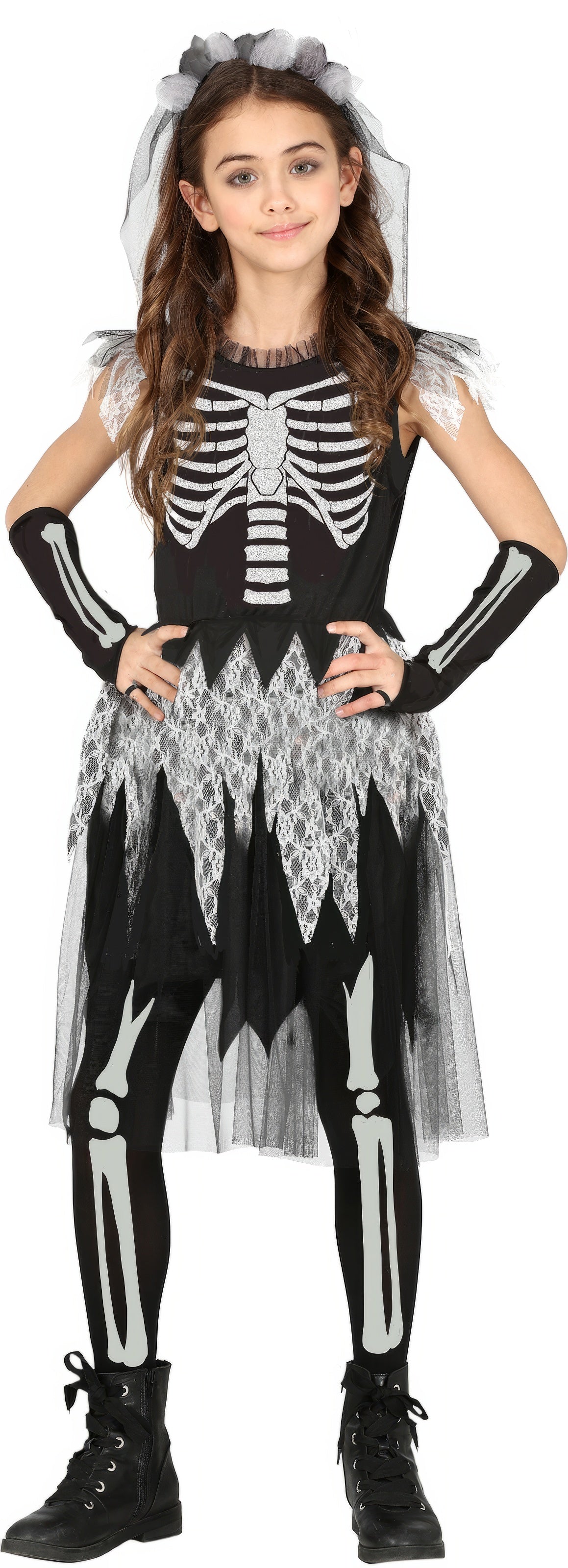 GP77391 – Halloween Skelettgespenst Kostüm Mädchen – Größe: 110/116 – Farbe: Schwarz