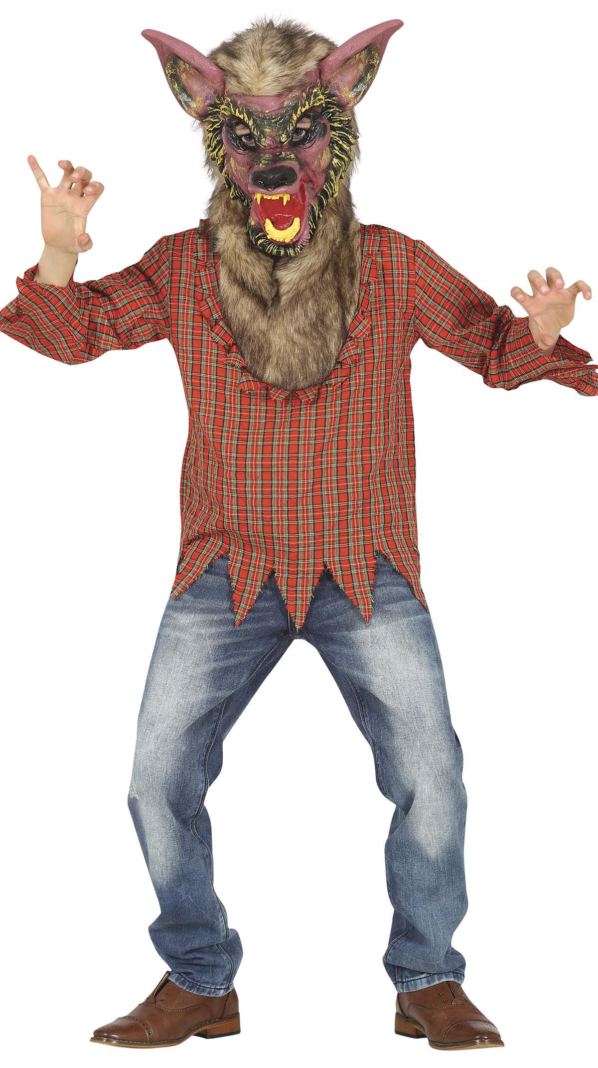 GP77547 – Werwolf Halloween Tier Maske Kostüm – Größe: 128/134 – Farbe: Braun