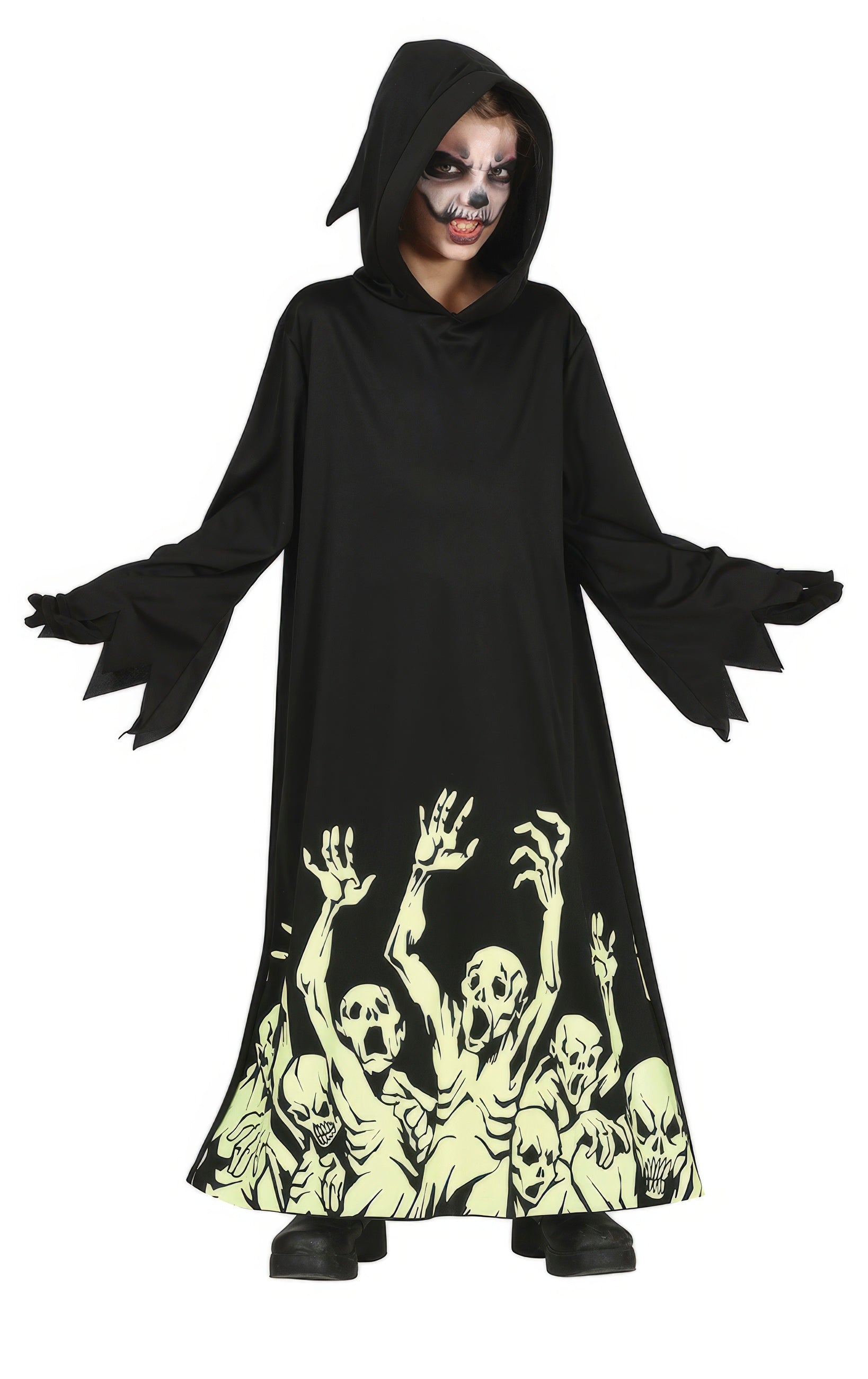 GP77567 – Halloween Geistercape Mit Kapuze Tunika – Größe: 110/116 – Farbe: Schwarz