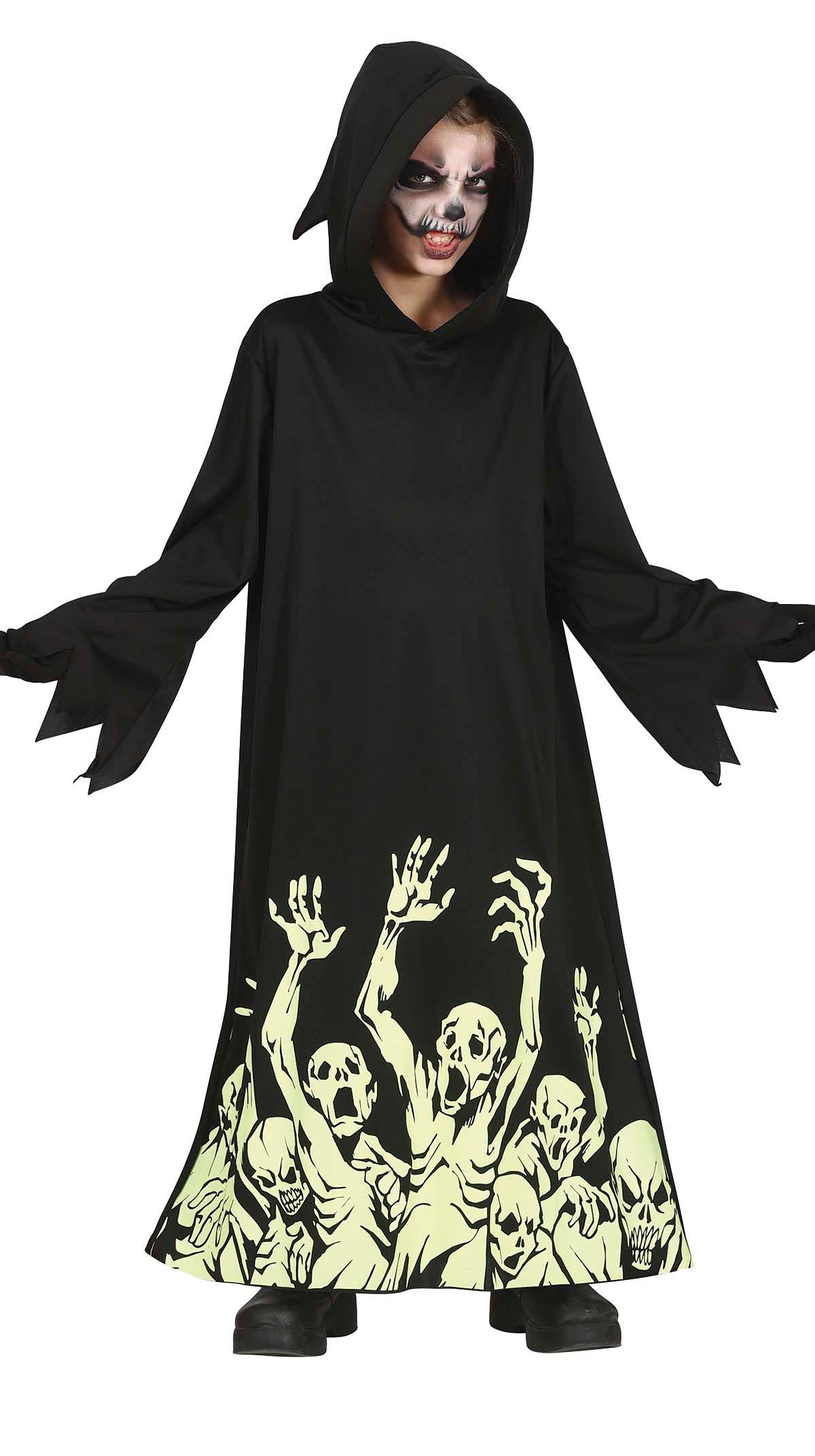 GP77567 – Halloween Geistercape Mit Kapuze Tunika – Größe: 128/134 – Farbe: Schwarz