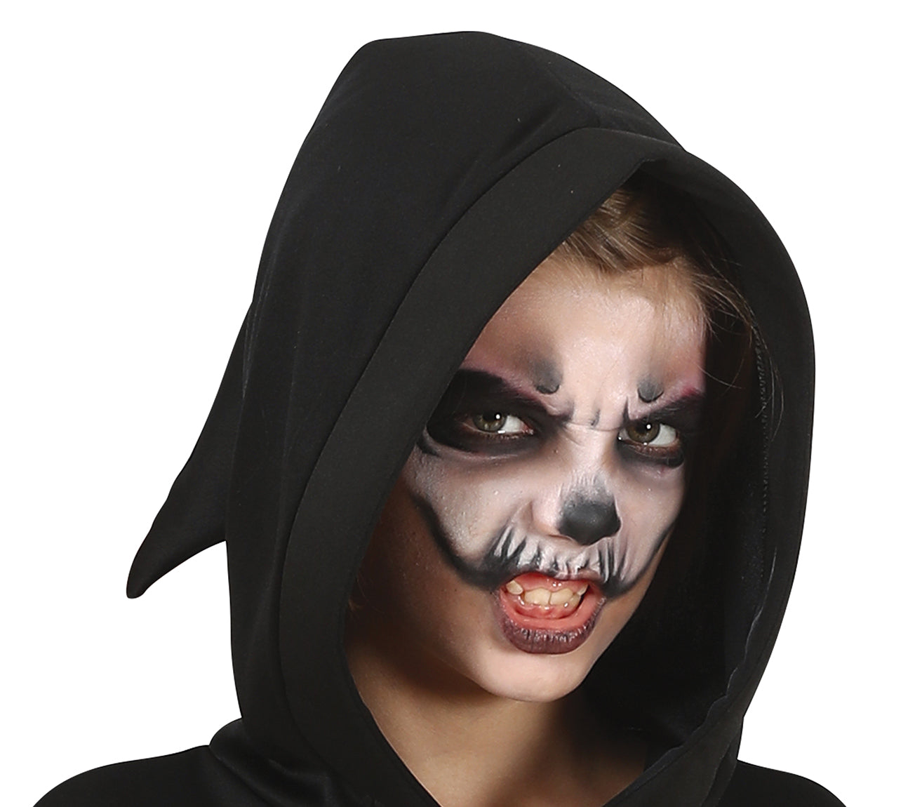 GP77567 – Halloween Geistercape Mit Kapuze Tunika – Größe: 128/134 – Farbe: Schwarz