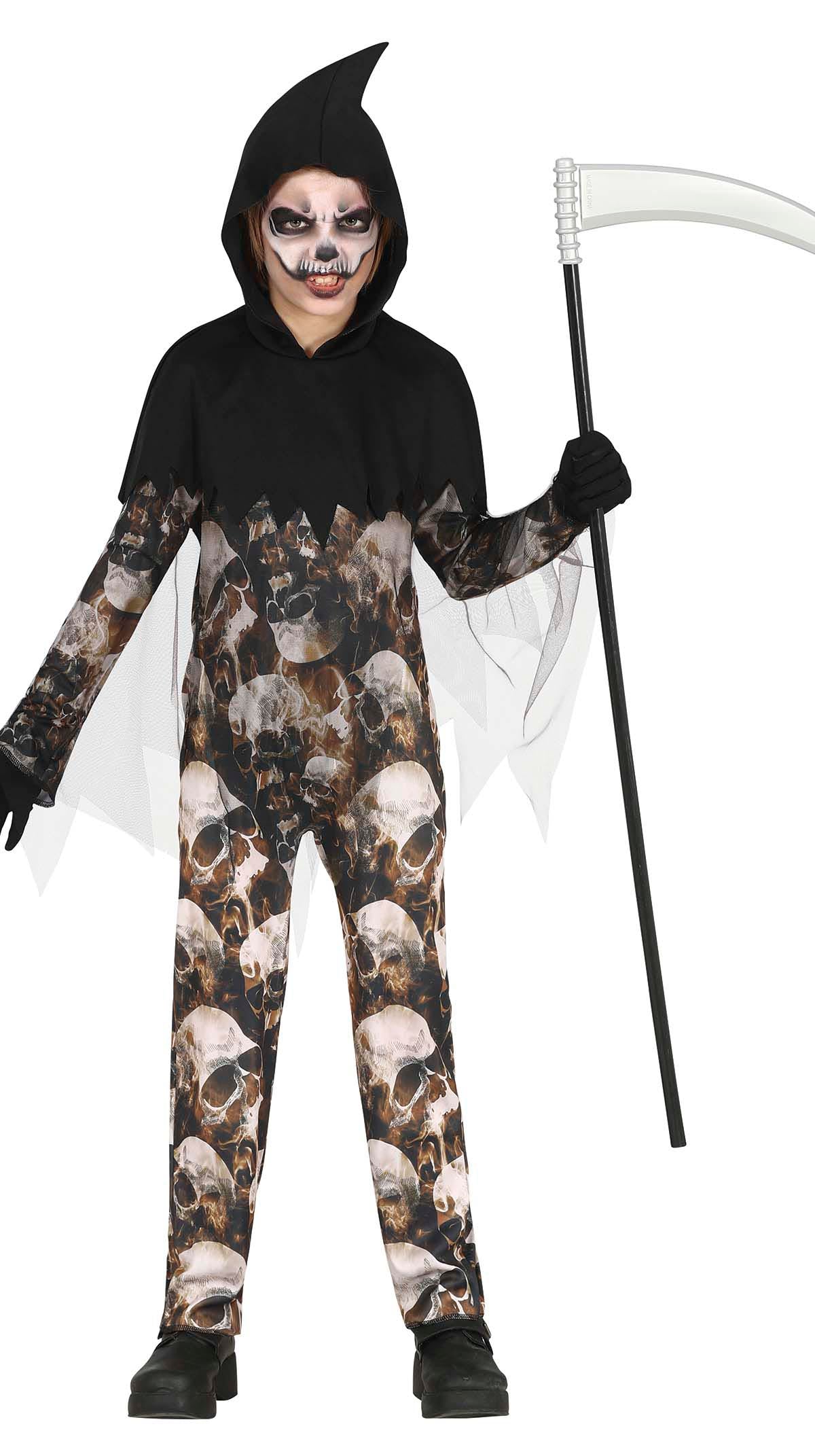 GP77583 – Halloween Geist Sensenmann Kapuzenoverall – Größe: 128/134 – Farbe: Schwarz
