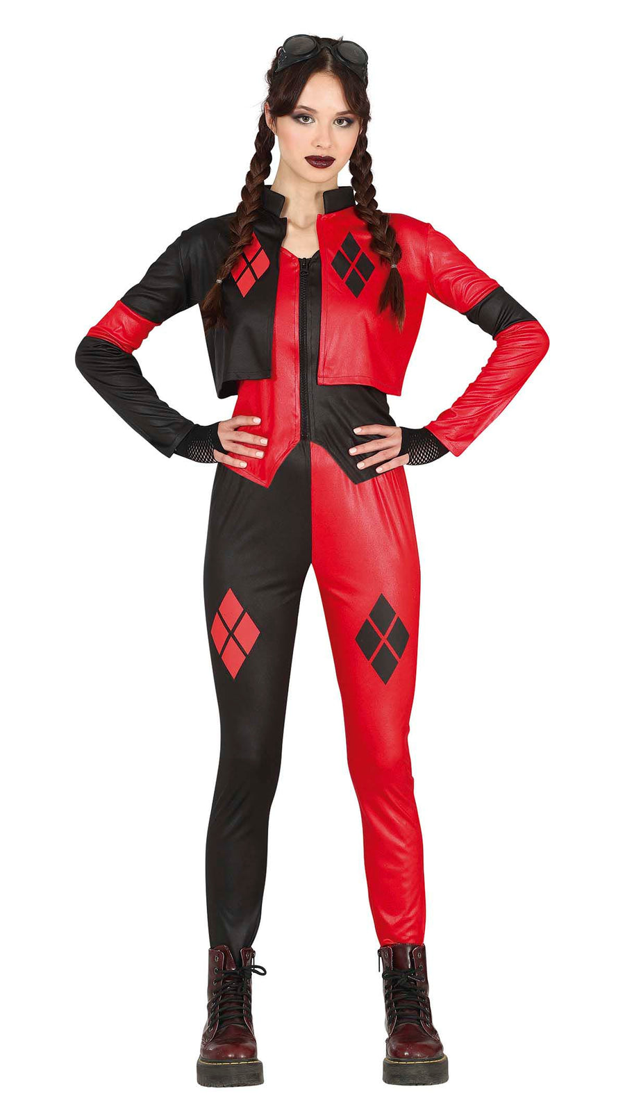 Harlekin Bösewicht Kostüm Rot Schwarz Jumpsuit