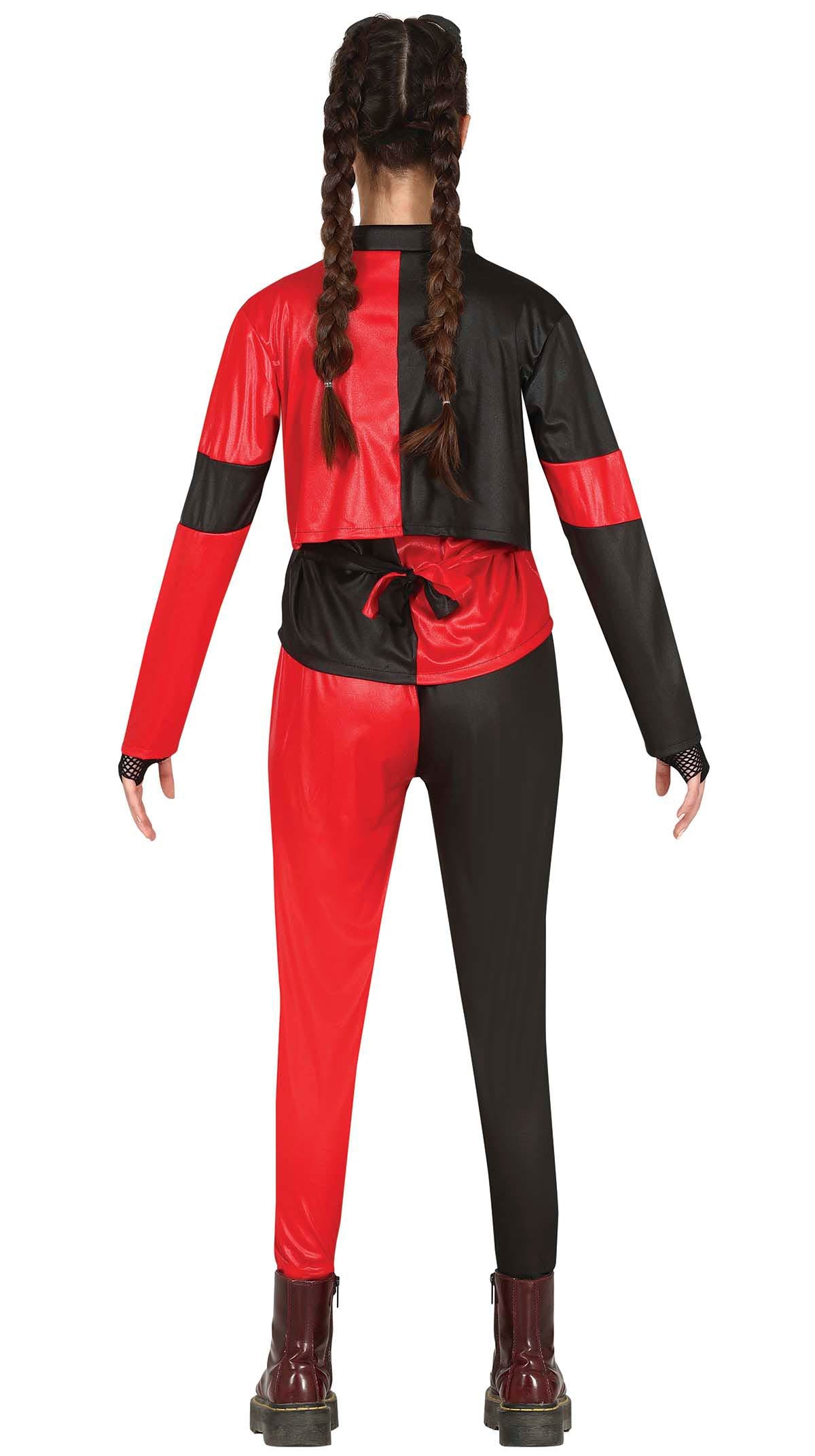 GP79523 – Harlekin Bösewicht Kostüm Rot Schwarz Jumpsuit – Größe: 14 - 16 Jahre – Farbe: Rot