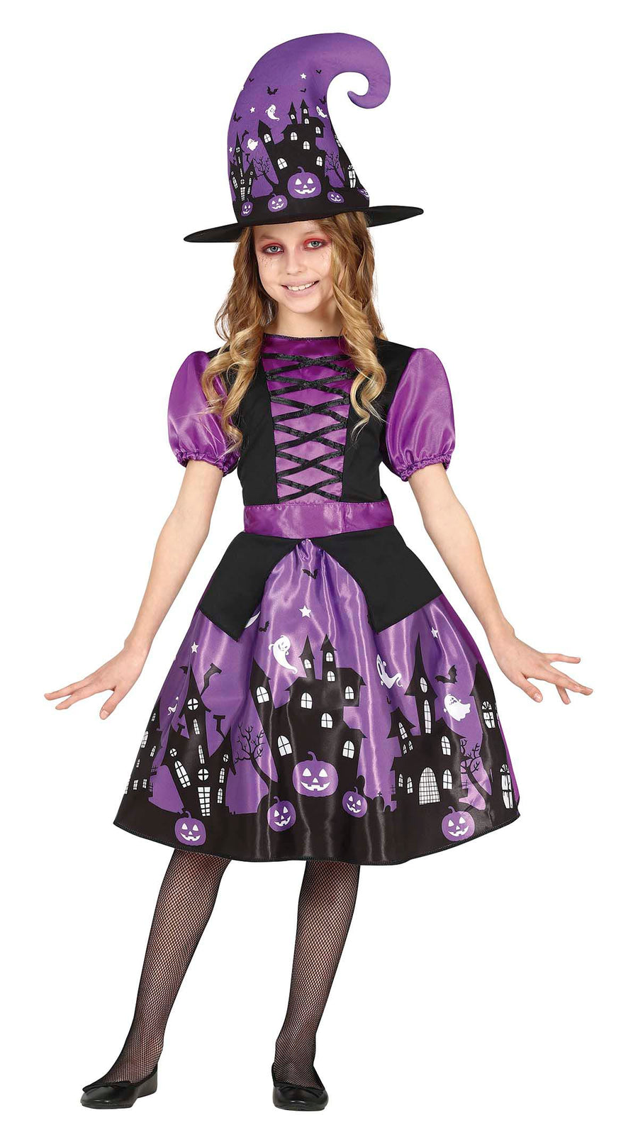 Hexen Kostüm für Mädchen lila mit Hut