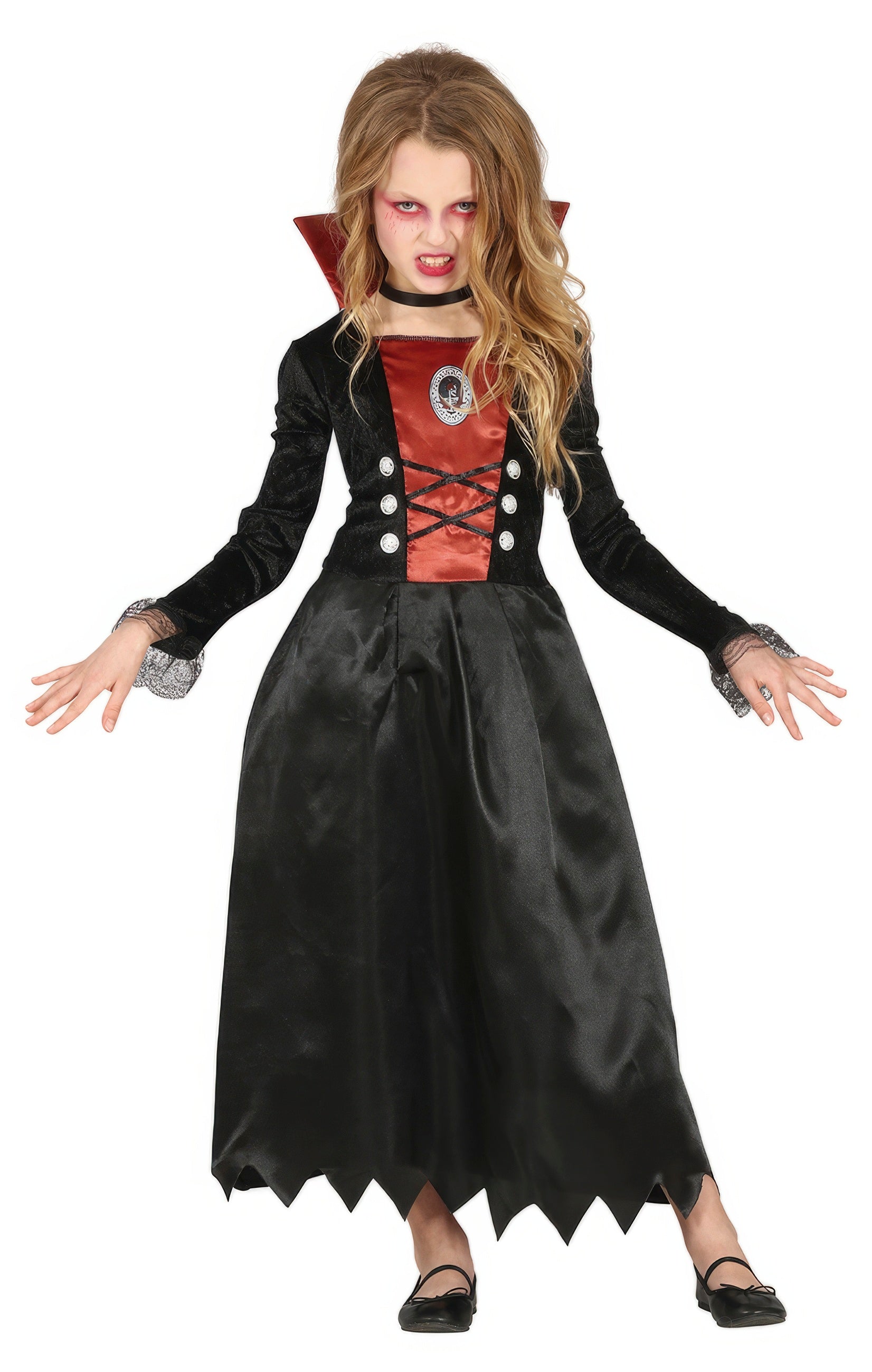 GP77624 – Vampir Halloween Kleid Kind Schwarzer Umhang – Größe: 110/116 – Farbe: Schwarz
