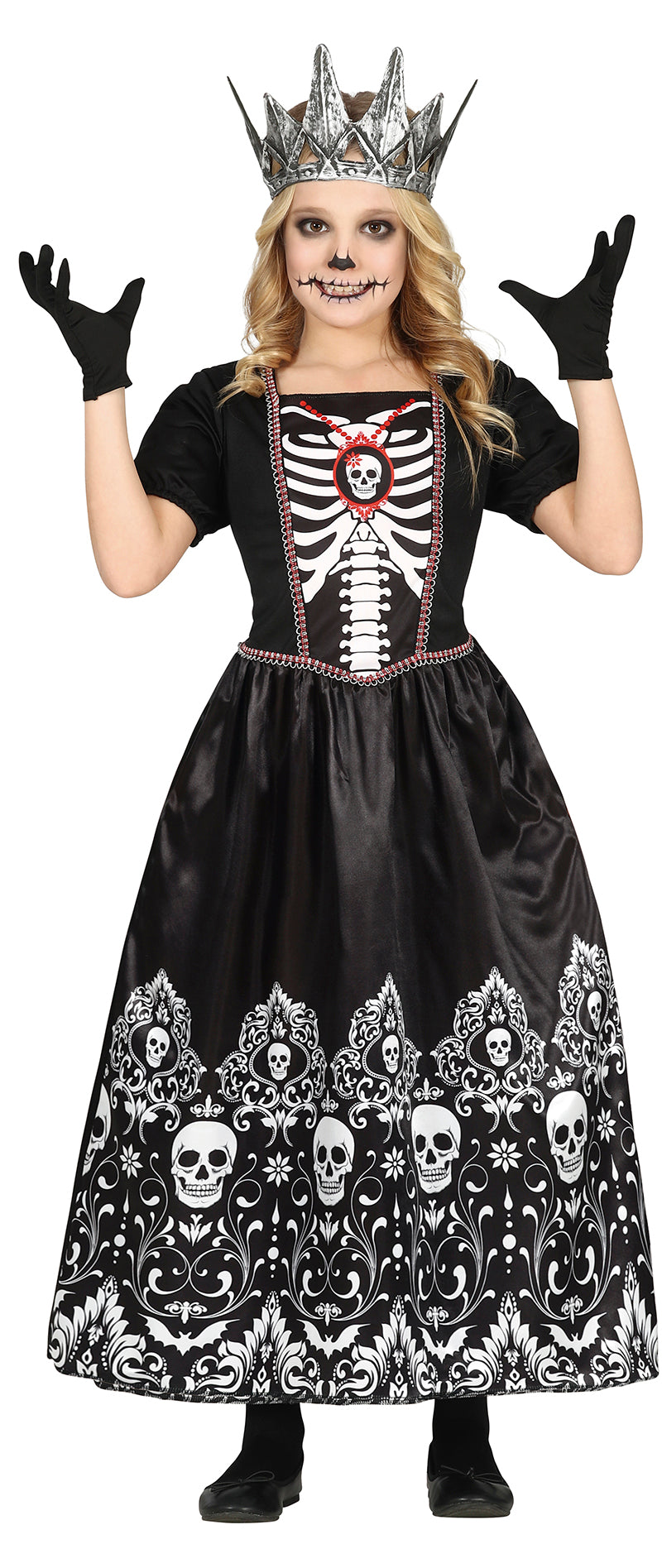 GP77648 – Halloween Skelett Königin Nacht Kostüm – Größe: 110/116 – Farbe: Schwarz