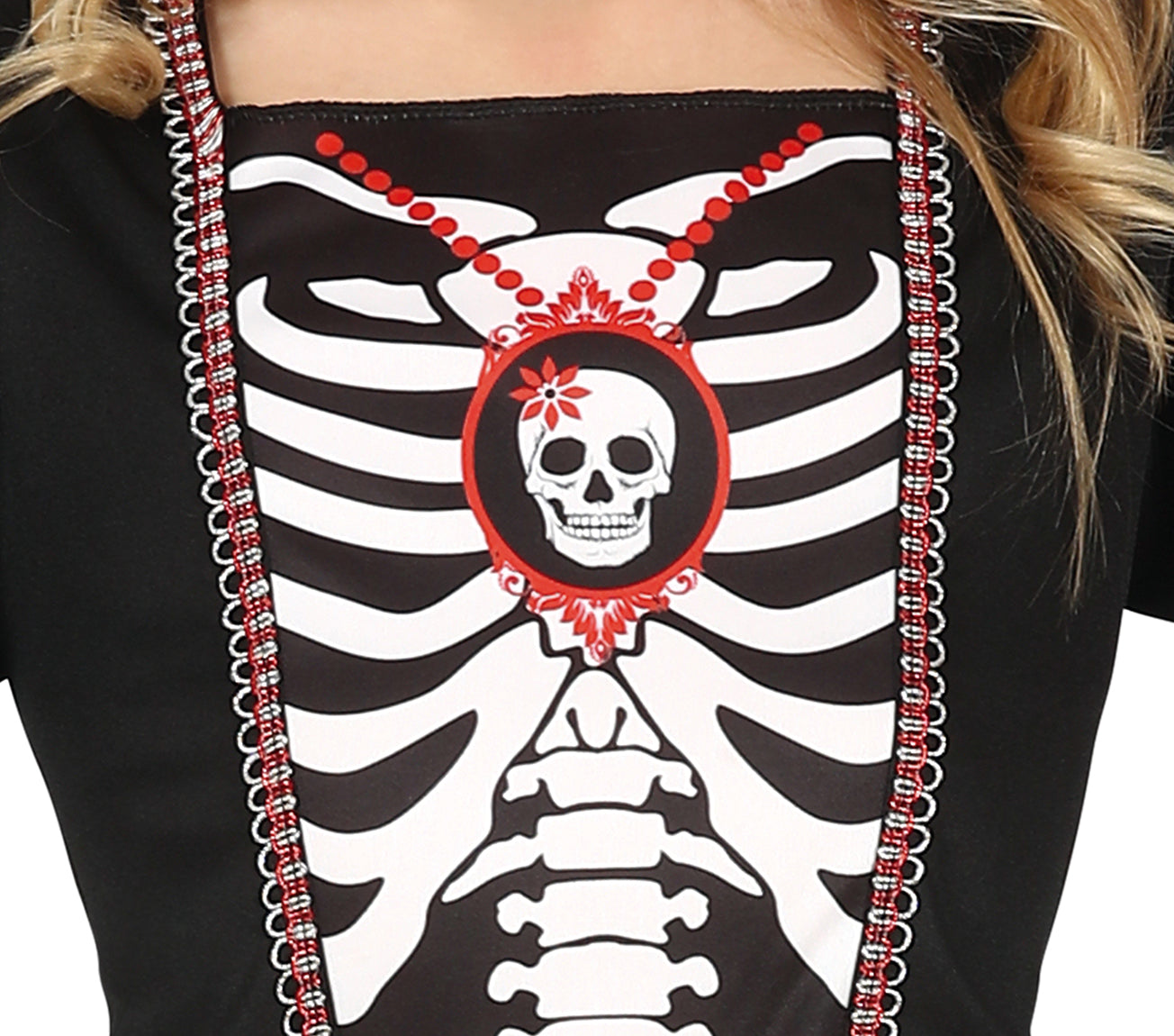 GP77648 – Halloween Skelett Königin Nacht Kostüm – Größe: 140/146 – Farbe: Schwarz