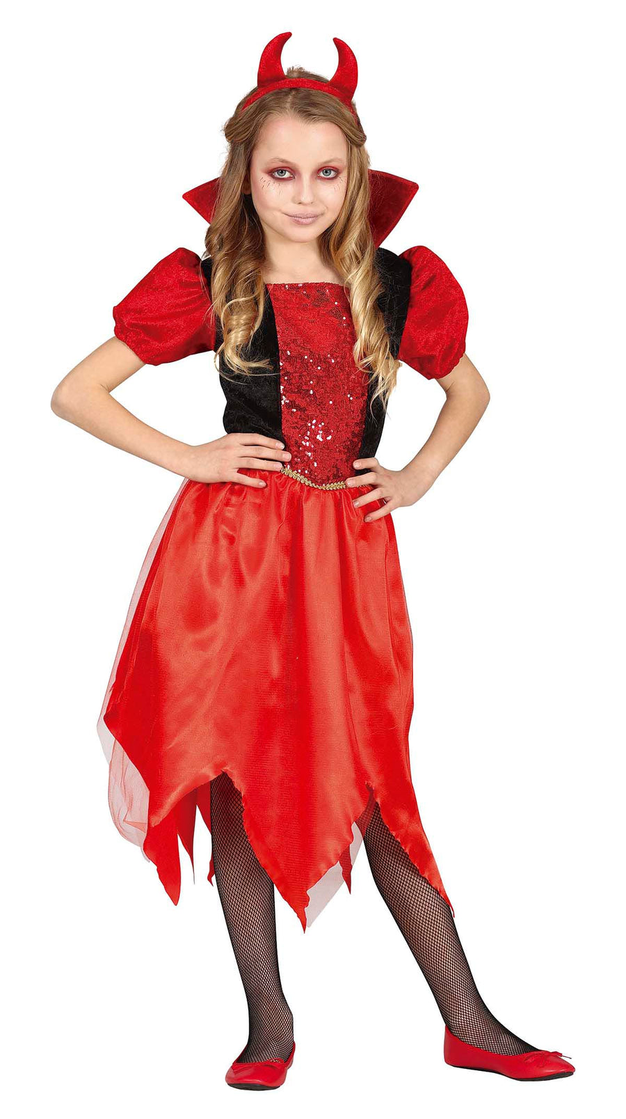Teufel Kostüm für Mädchen rot mit Haarreif