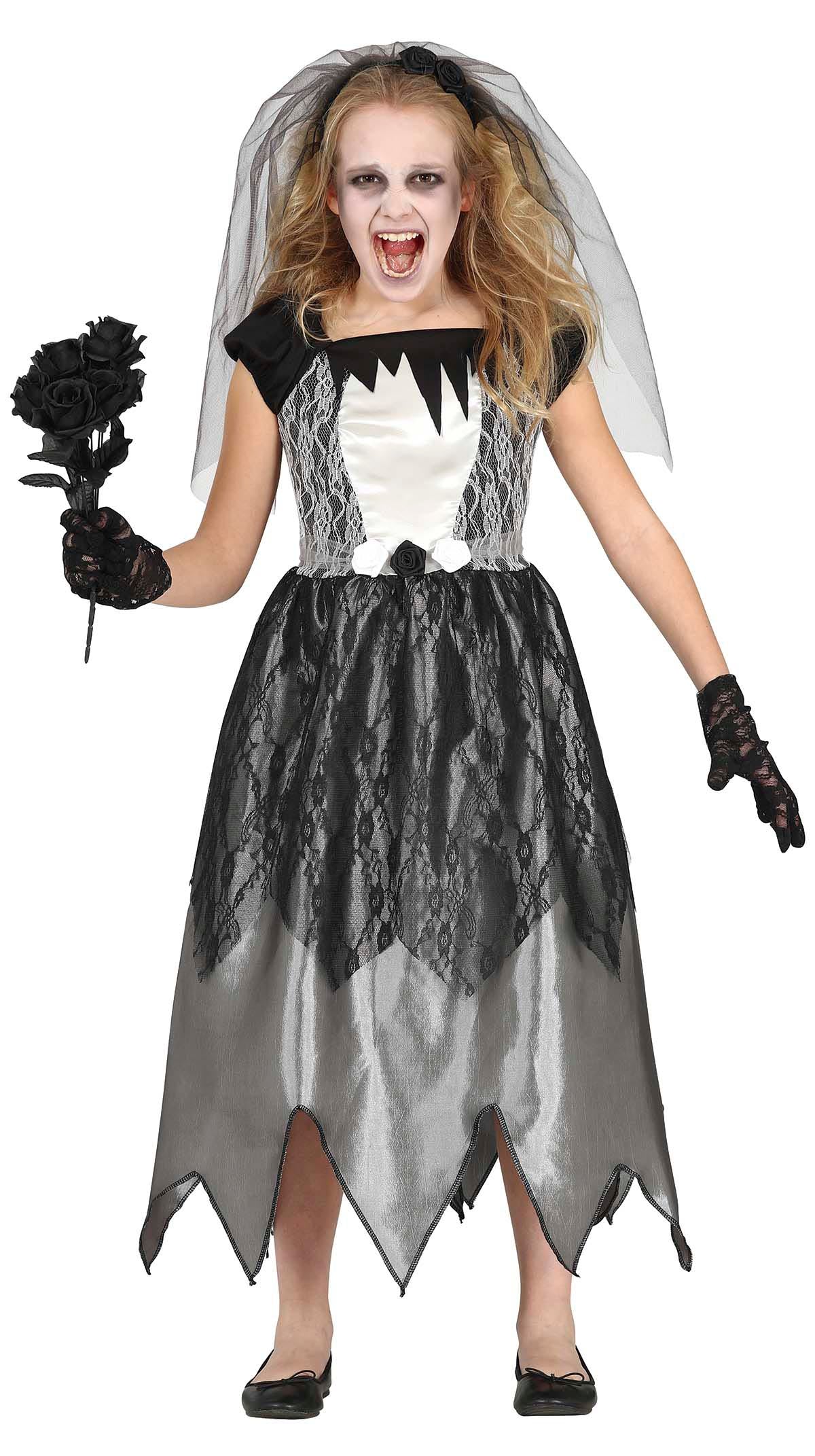 GP77655 – Halloween Gespenst Brautkleid Spuk – Größe: 128/134 – Farbe: Schwarz