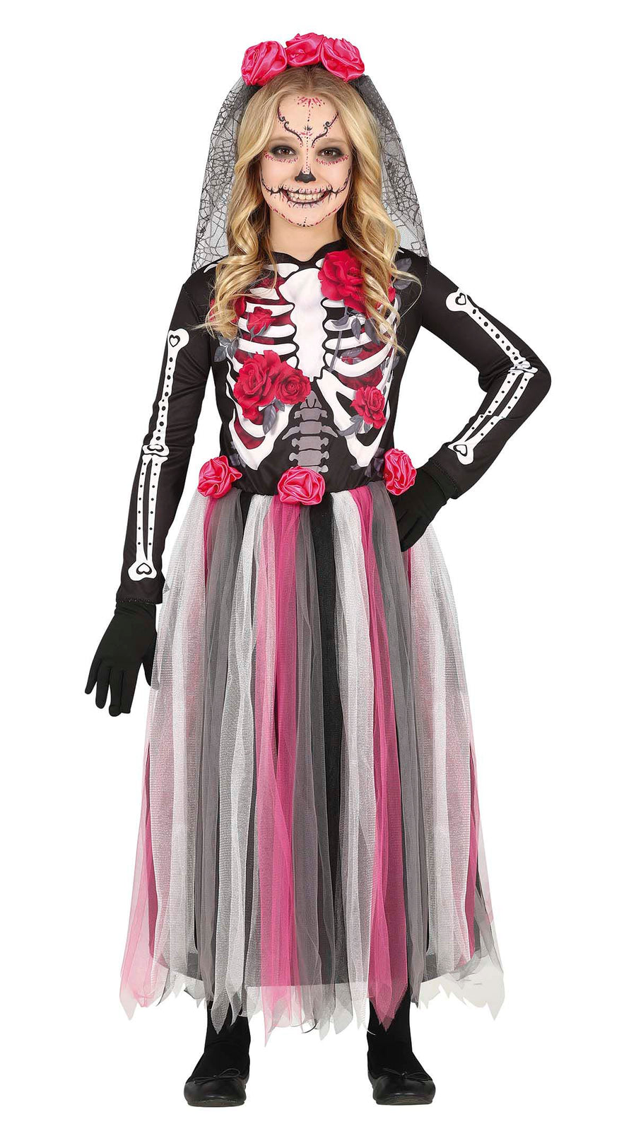 Catrina Kostüm für Mädchen mit Rosen Haarreif