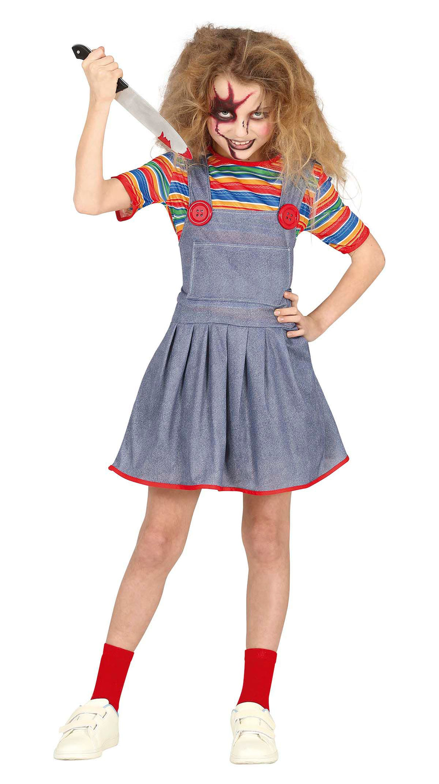 Horrorpuppe Kostüm für Mädchen blau