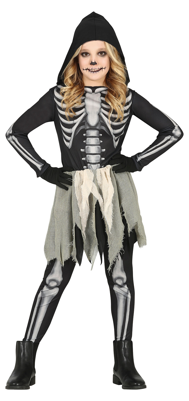 GP77679 – Skelett Kostüm Monster Gewand – Größe: 128/134 – Farbe: Schwarz