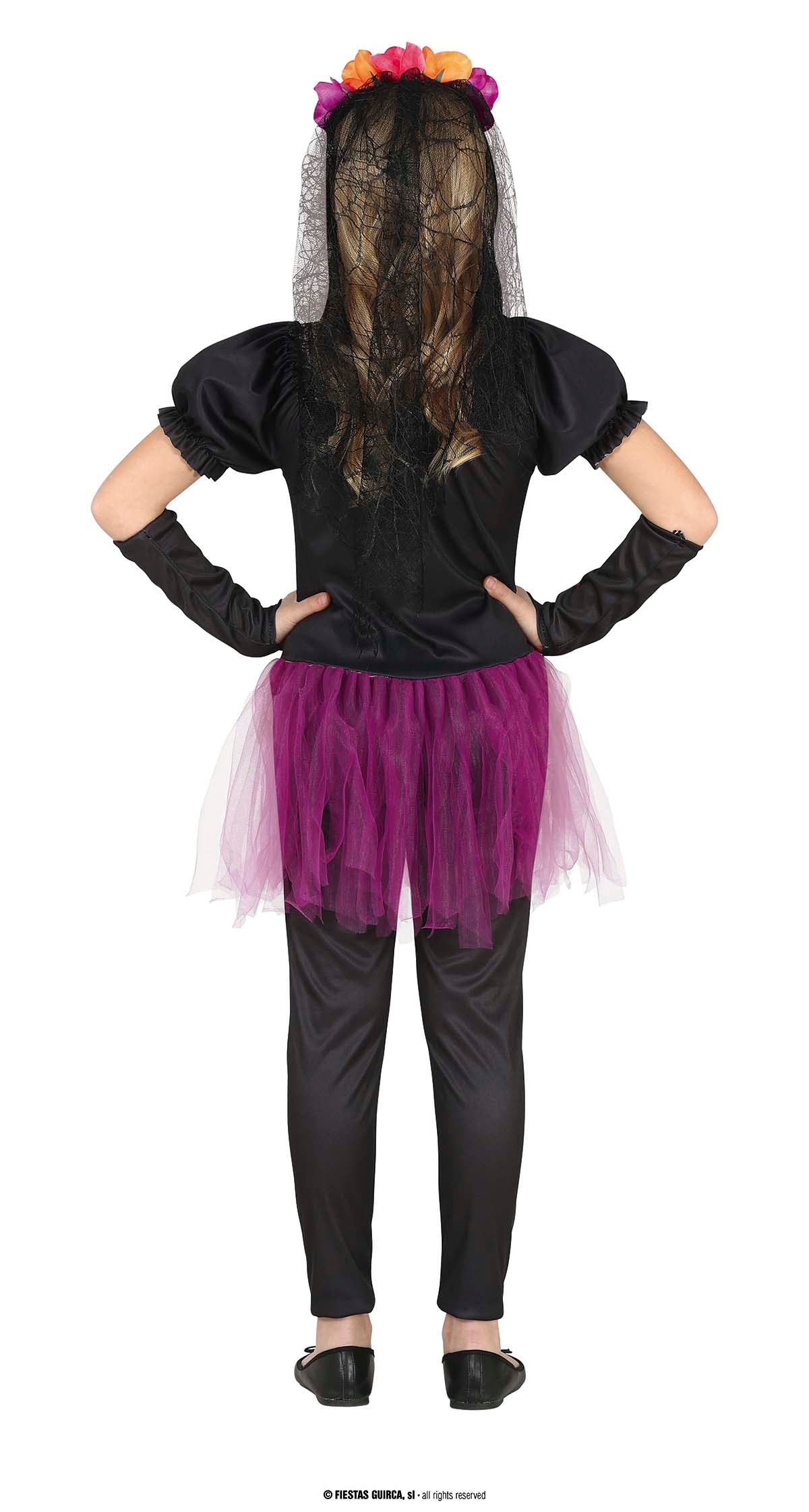 GP77682 – Mexiko Blüten Skelett Outfit Halloween – Größe: 98/104 – Farbe: Schwarz