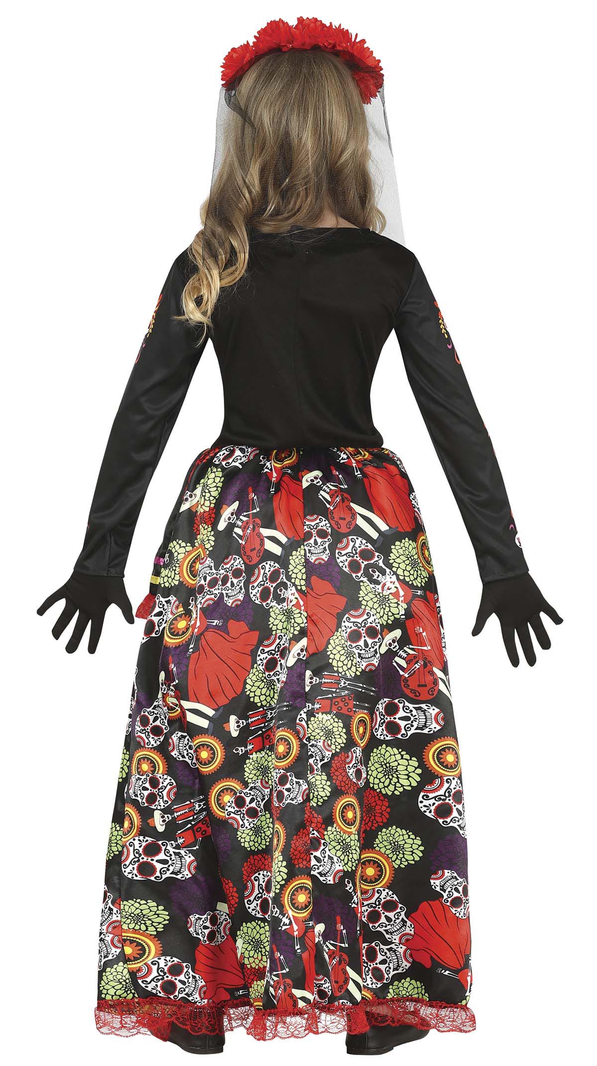 GP77686 – Mexiko Skelett Blumen Festliche – Größe: 128/134 – Farbe: Schwarz