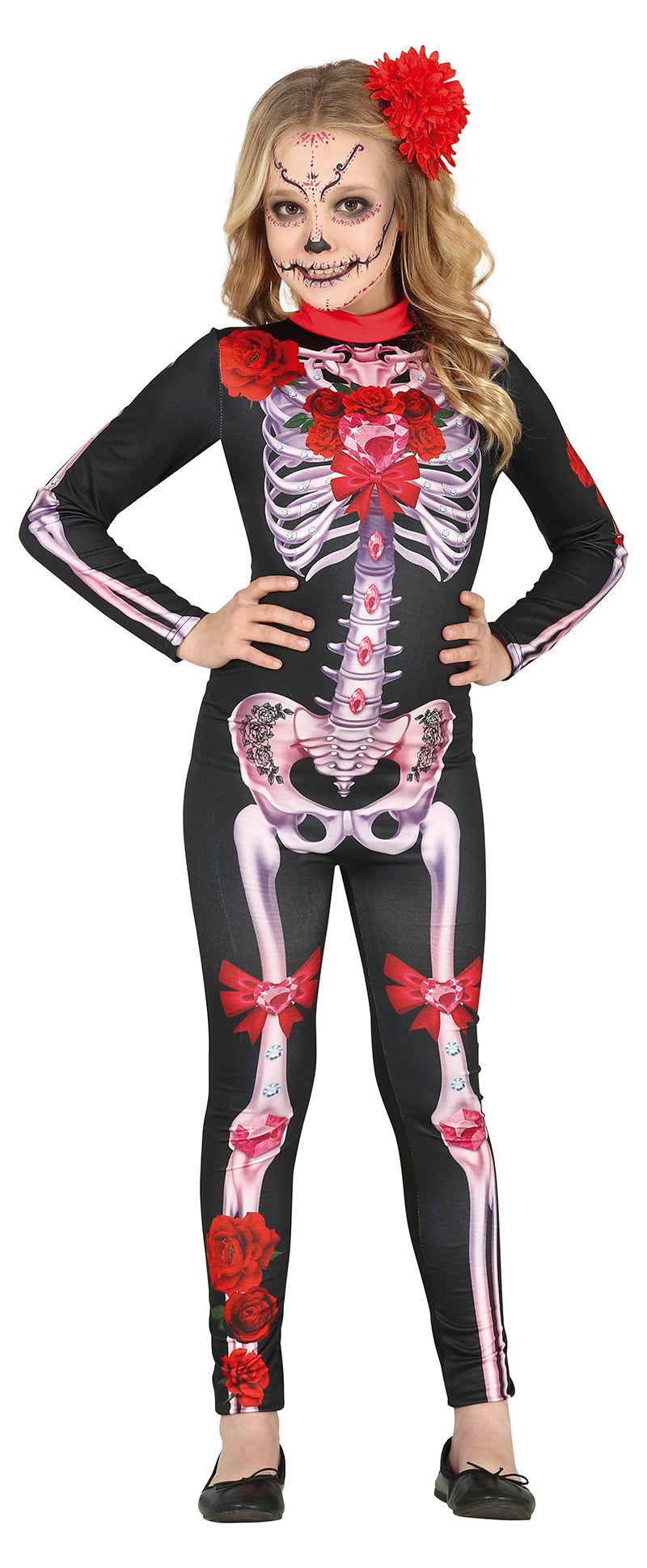 GP77698 – Skelett Mexiko Halloween Kinderkostüm Tag – Größe: 128/134 – Farbe: Schwarz