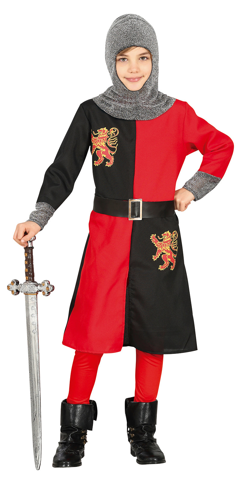 Ritter Kostüm für Jungen rot schwarz mit Kapuze