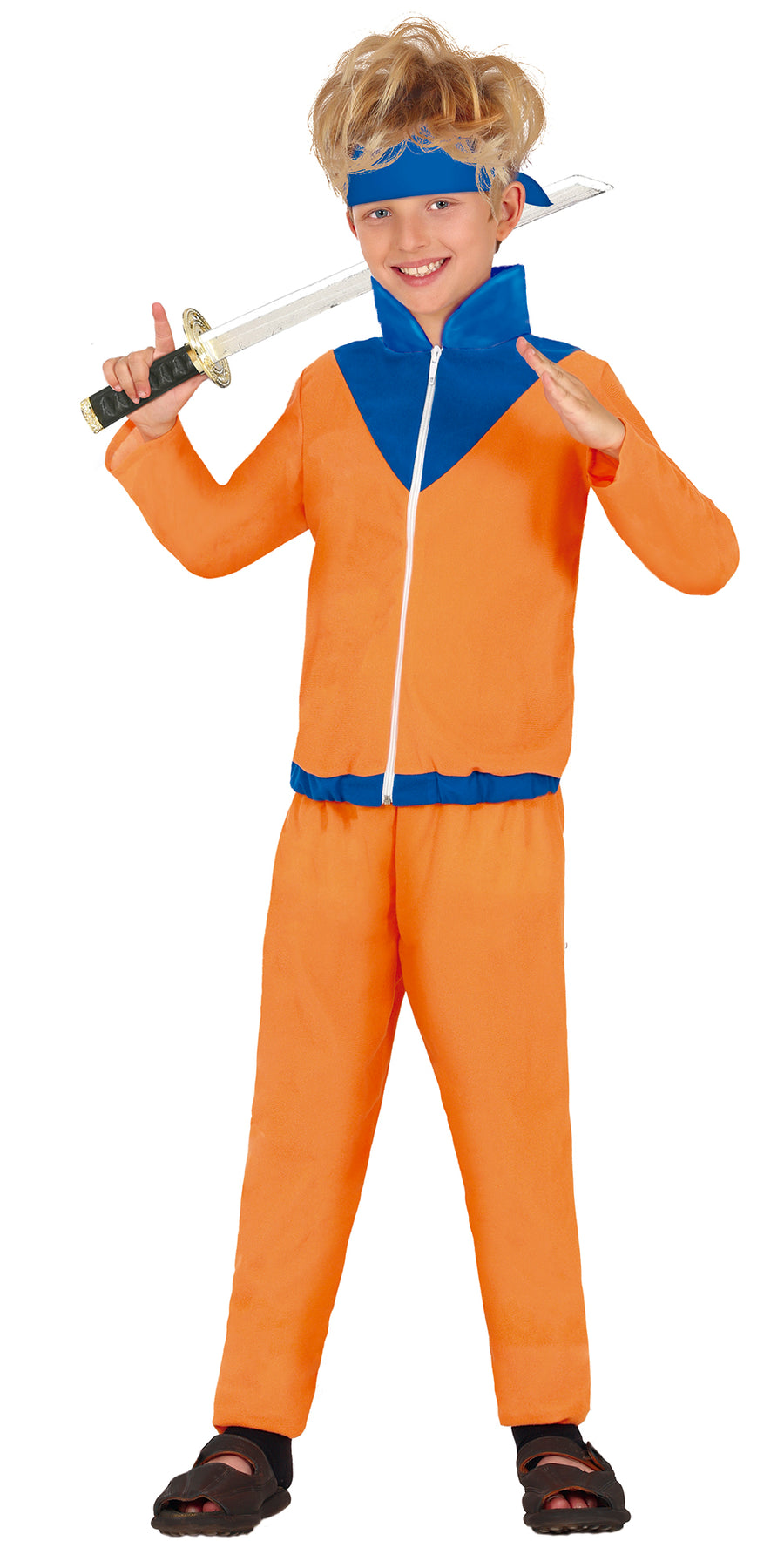 Ninja Kostüm für Jungen orange mit Stirnband
