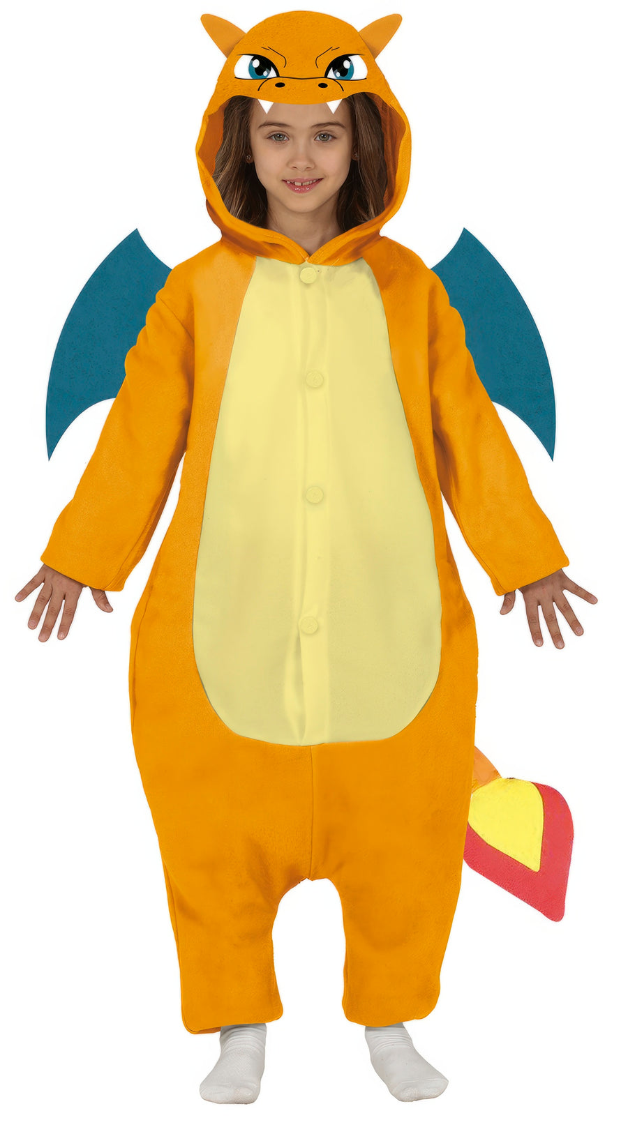 Drachen Kostüm für Kinder orange mit Flügeln
