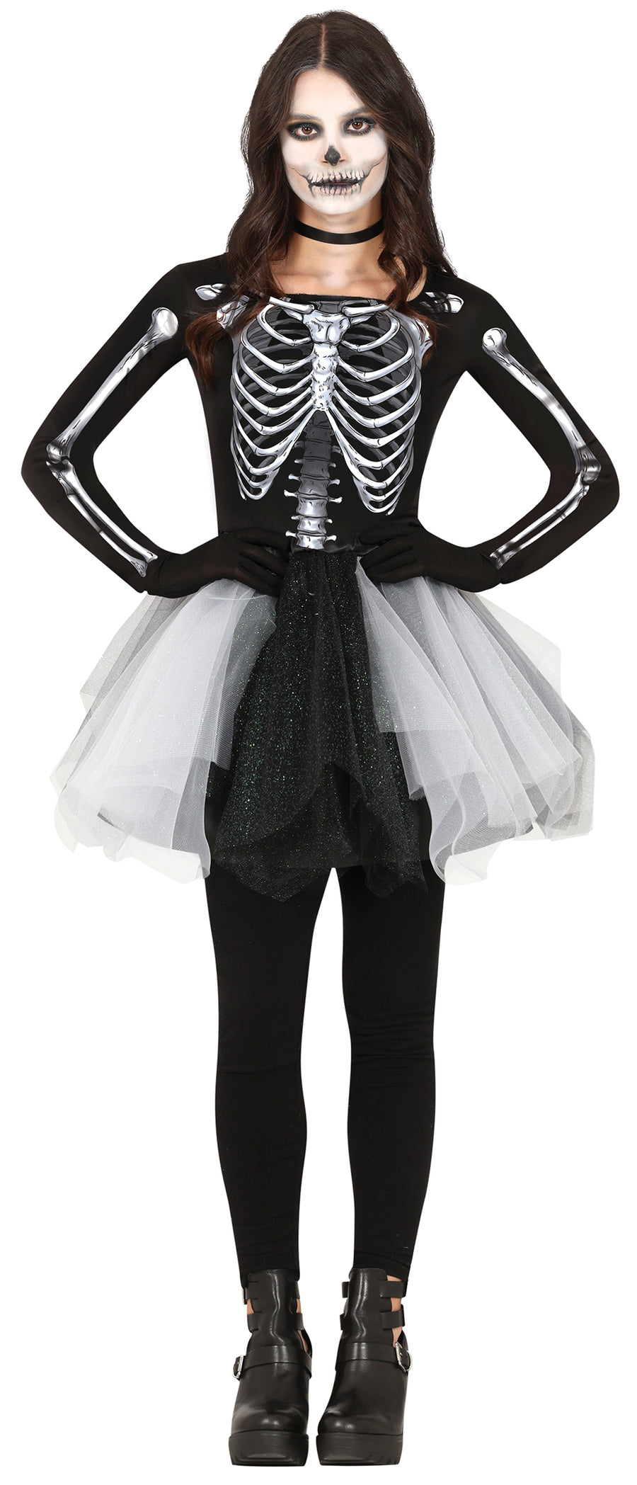 Skelett Kostüm für Damen mit Tutu Rock