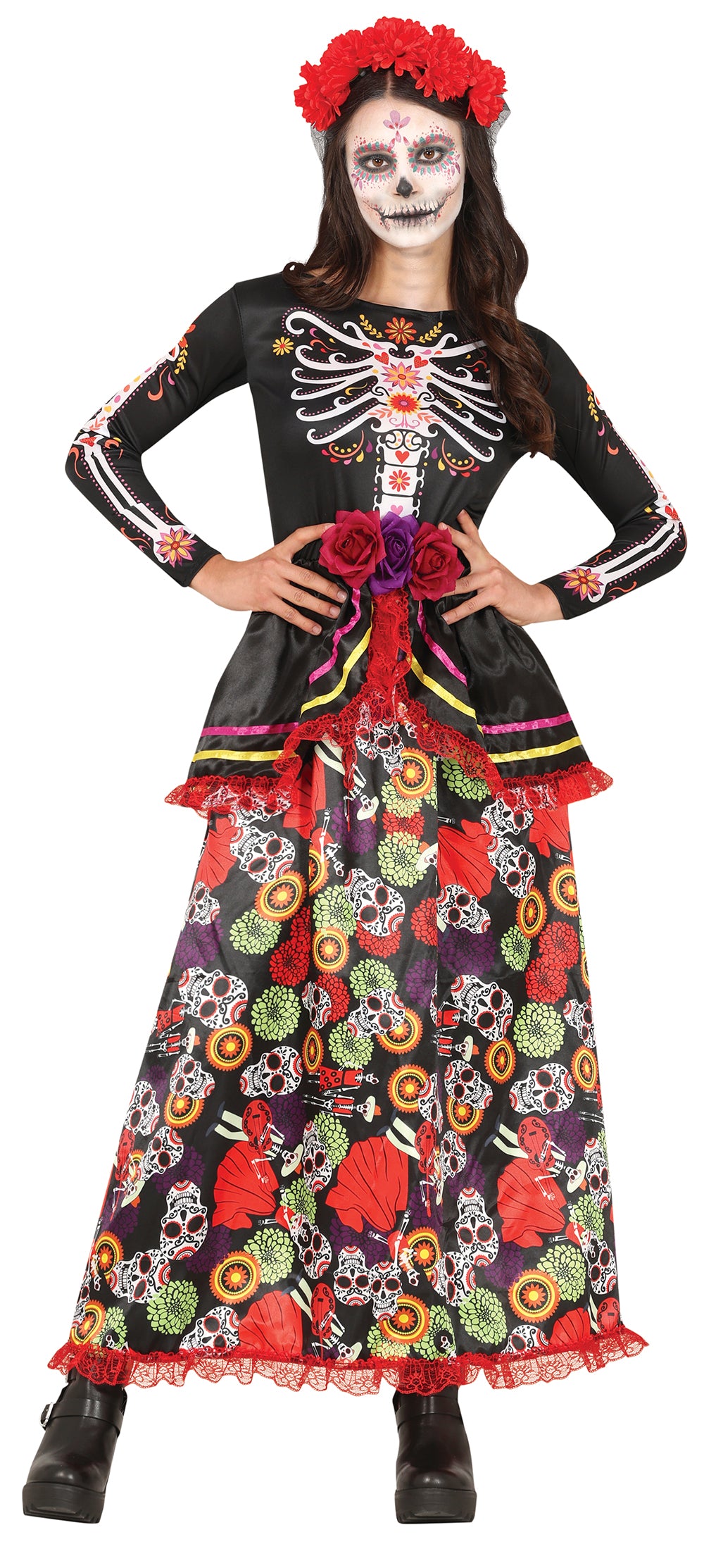 GP79601 – Mexiko Halloween Festliches Kostüm Bunt – Größe: 14 - 16 Jahre – Farbe: Schwarz