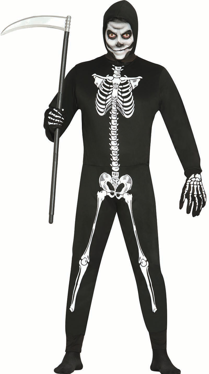 GP80027 – Skelett Reaper Halloween Anzug Mit Kapuze – Größe: 14 - 16 Jahre – Farbe: Schwarz