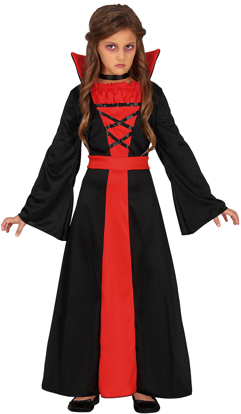 GP78015 – Vampir Halloween Kleid Kinderkostüm – Größe: 98/104, 110/116, 128/134, 140/146 – Farbe: Rot