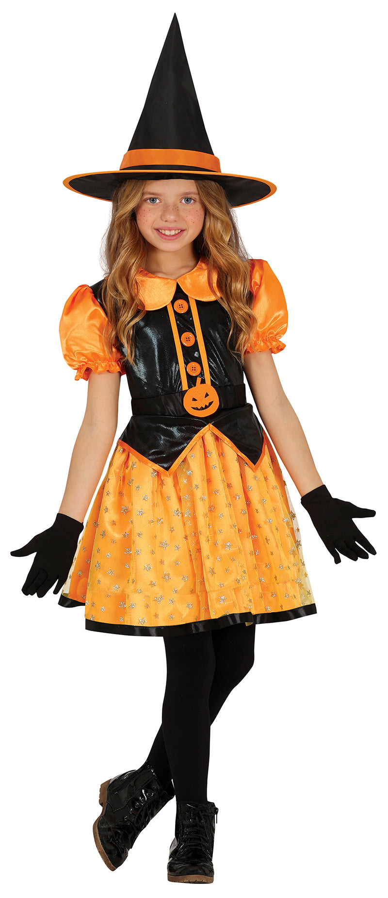 GP78056 – Hexe Halloween Kürbis Kostüm Hut – Größe: 98/104, 110/116, 128/134, 140/146 – Farbe: Schwarz
