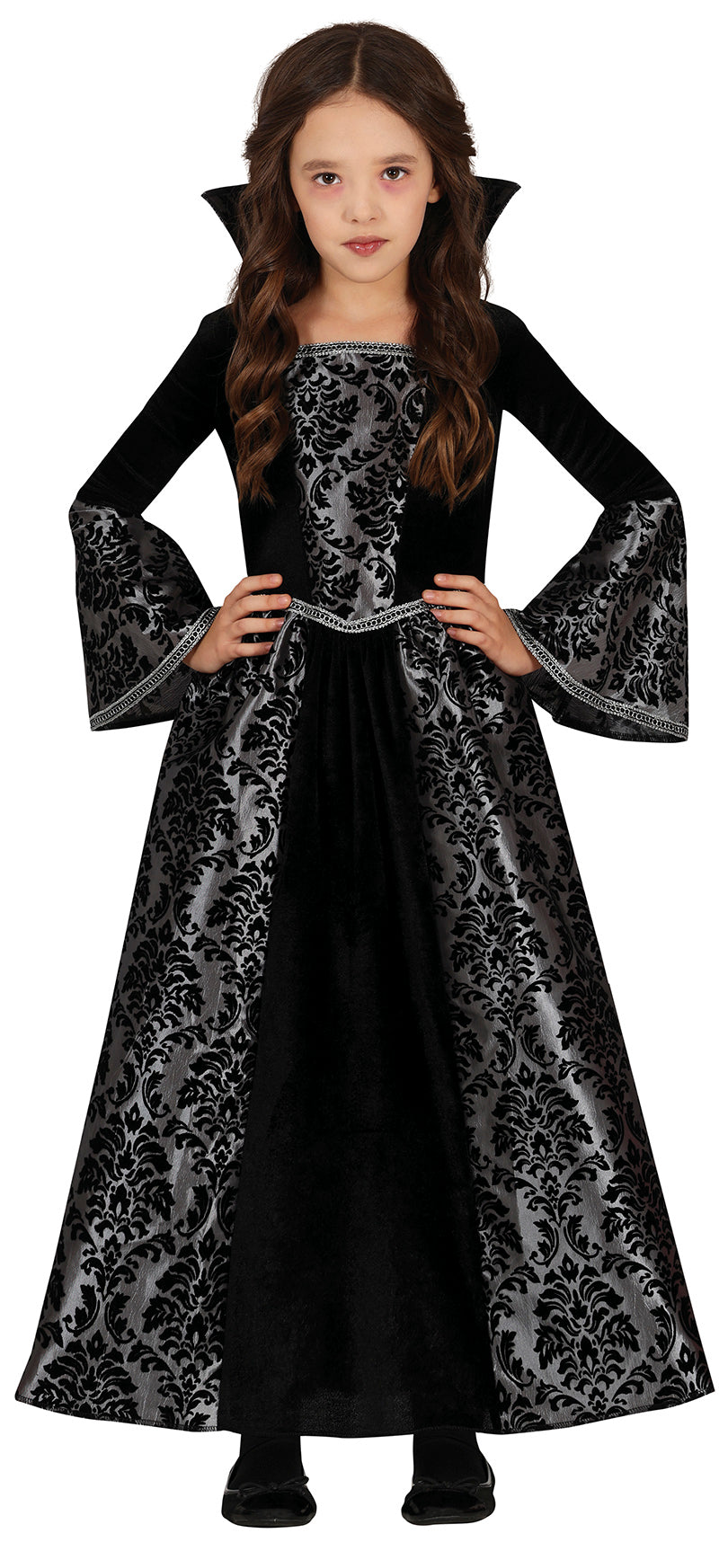 GP78077 – Vampir Halloween Kinderkostüm Langes – Größe: 128/134 – Farbe: Schwarz