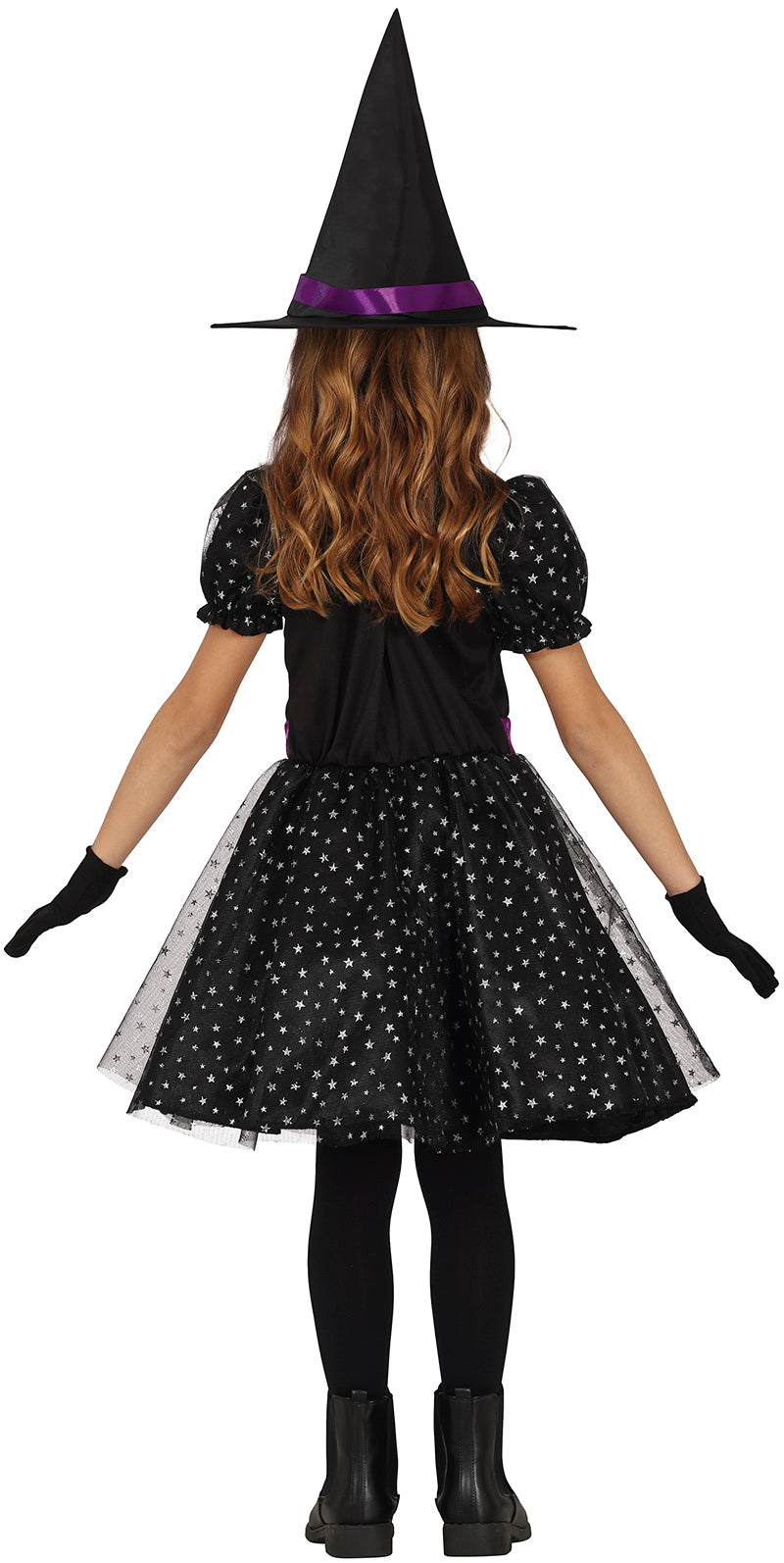 GP78085 – Hexe Halloween Zauber Sternenkleid Mit Hut – Größe: 98/104, 110/116, 128/134, 140/146 – Farbe: Schwarz, Ansicht 2