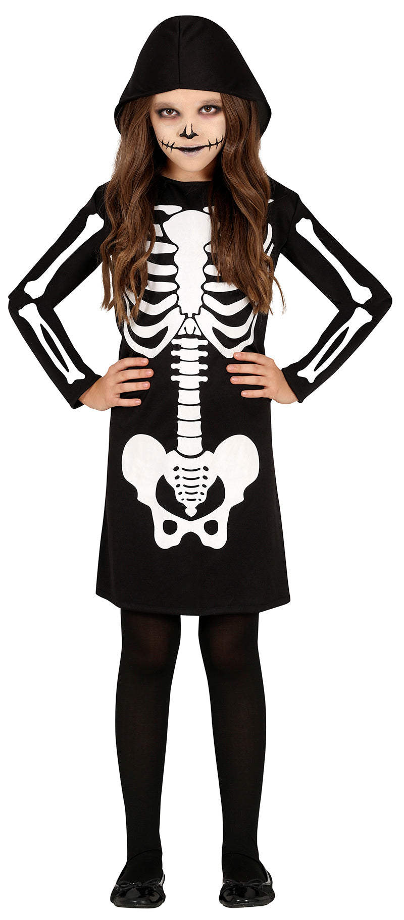 Skelett Kleid für Mädchen mit Kapuze