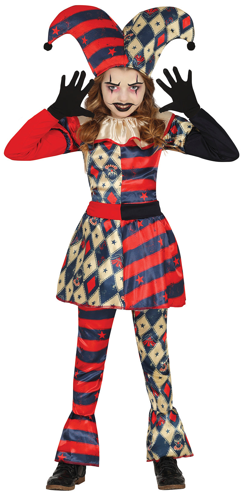 Harlekin Kostüm für Mädchen mit Narrenkappe