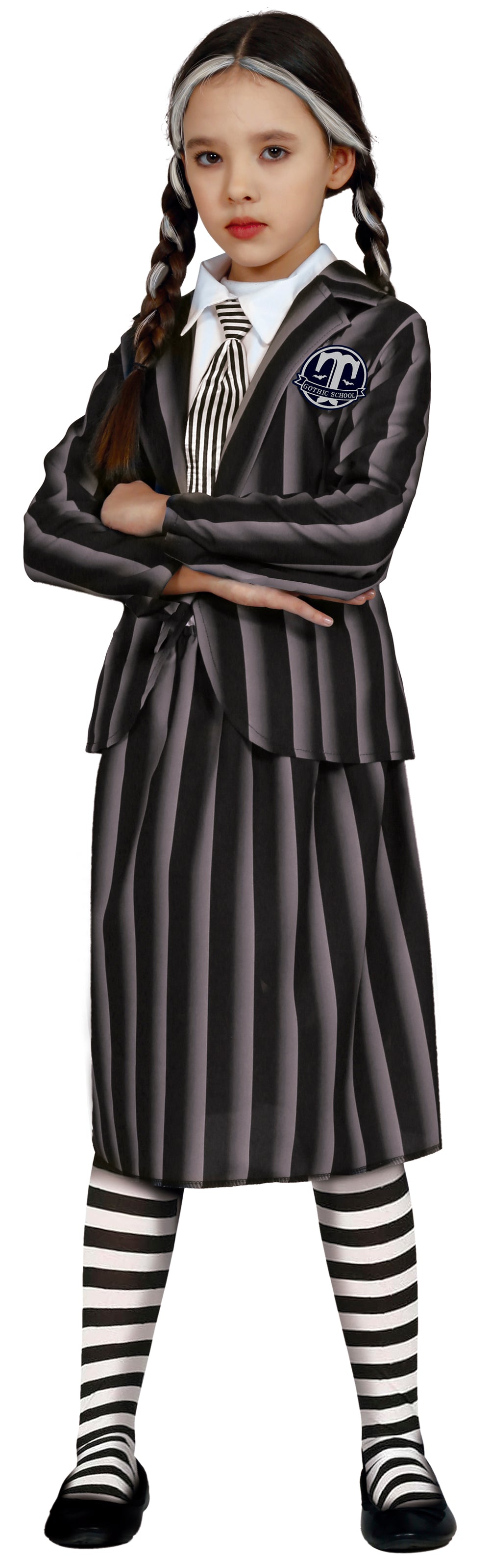 GP78117 – Halloween Gothic Schuloutfit Schwarz Weiß – Größe: 98/104 – Farbe: Schwarz