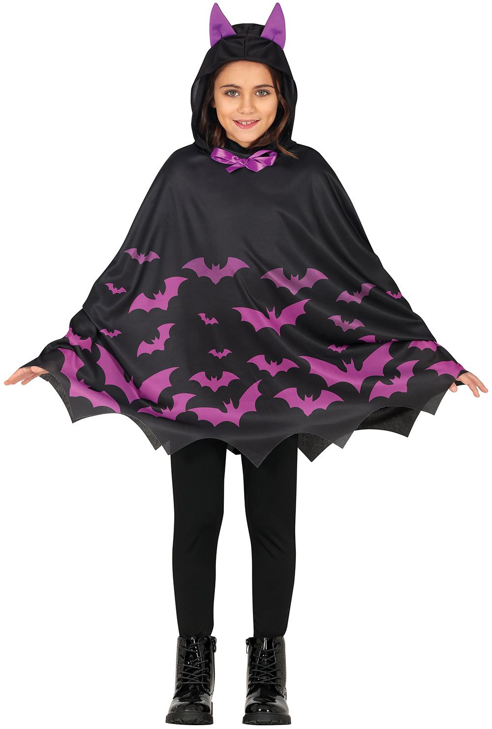 GP78149 – Tiere Halloween Fledermaus Umhang Kinderkostüm – Größe: 128/134 – Farbe: Schwarz / Lila