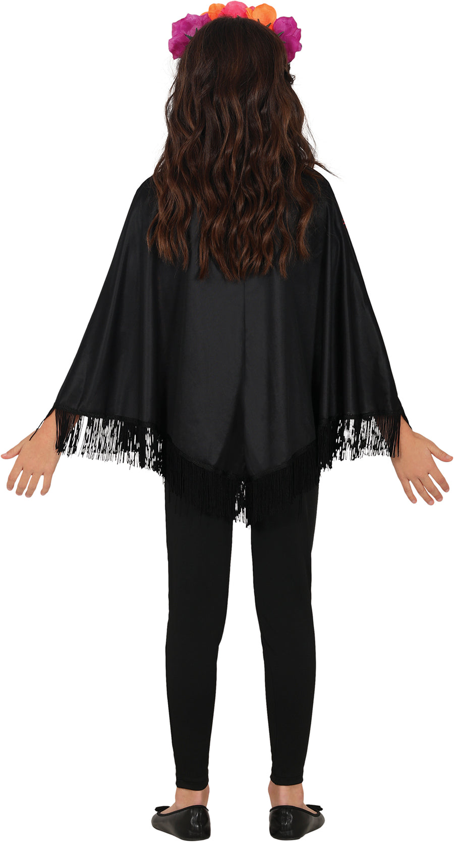 GP78150 – Totenkopf Poncho Halloween Bunter – Größe: 128/134 – Farbe: Schwarz, Ansicht 2