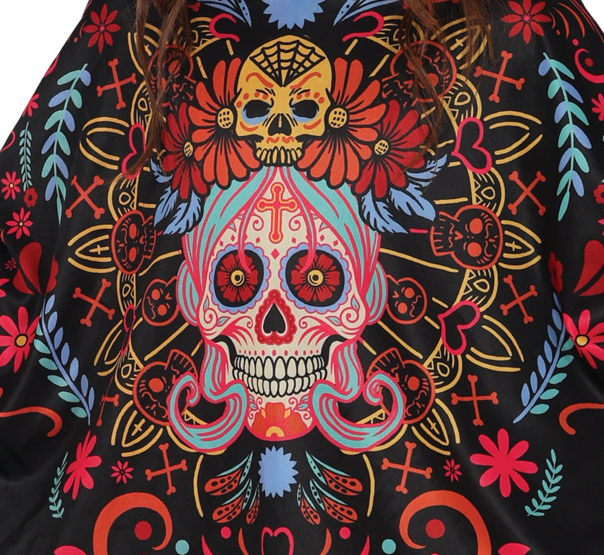 GP78150 – Totenkopf Poncho Halloween Bunter – Größe: 128/134 – Farbe: Schwarz
