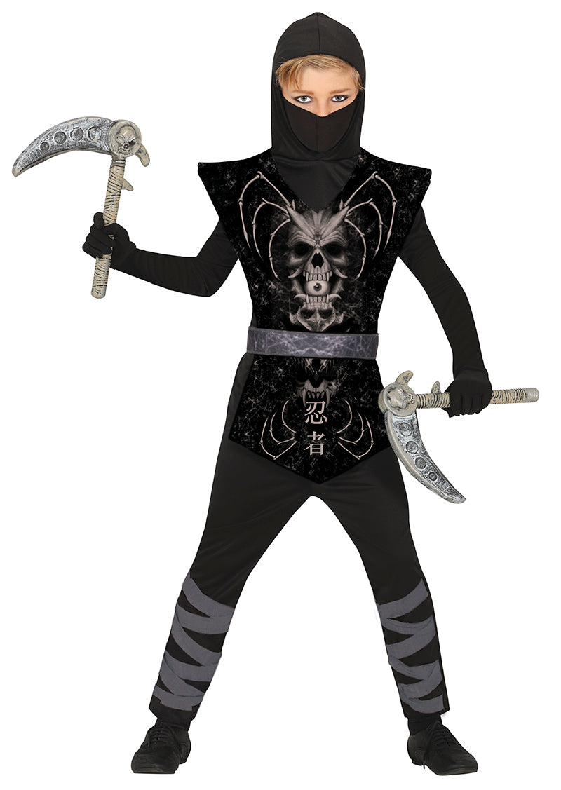 Ninja Kostüm für Jungen schwarz Totenkopf