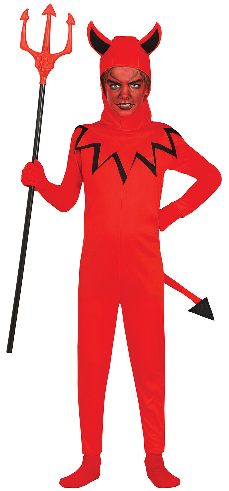 GP78184 – Dämon Kostüm Rot Schwarz Kapuze – Größe: 98/104, 110/116, 128/134, 140/146 – Farbe: Rot