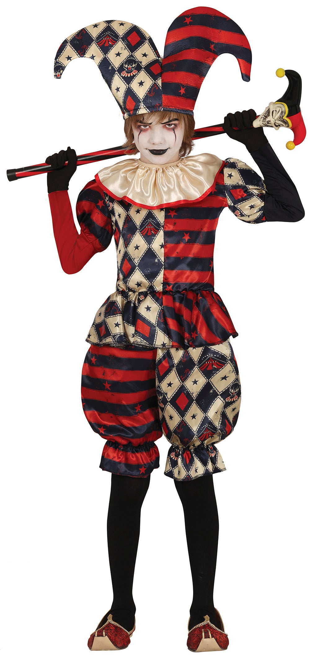 GP78129 – Clown Harlekin Kostüm Halloween – Größe: 140/146 – Farbe: Schwarz
